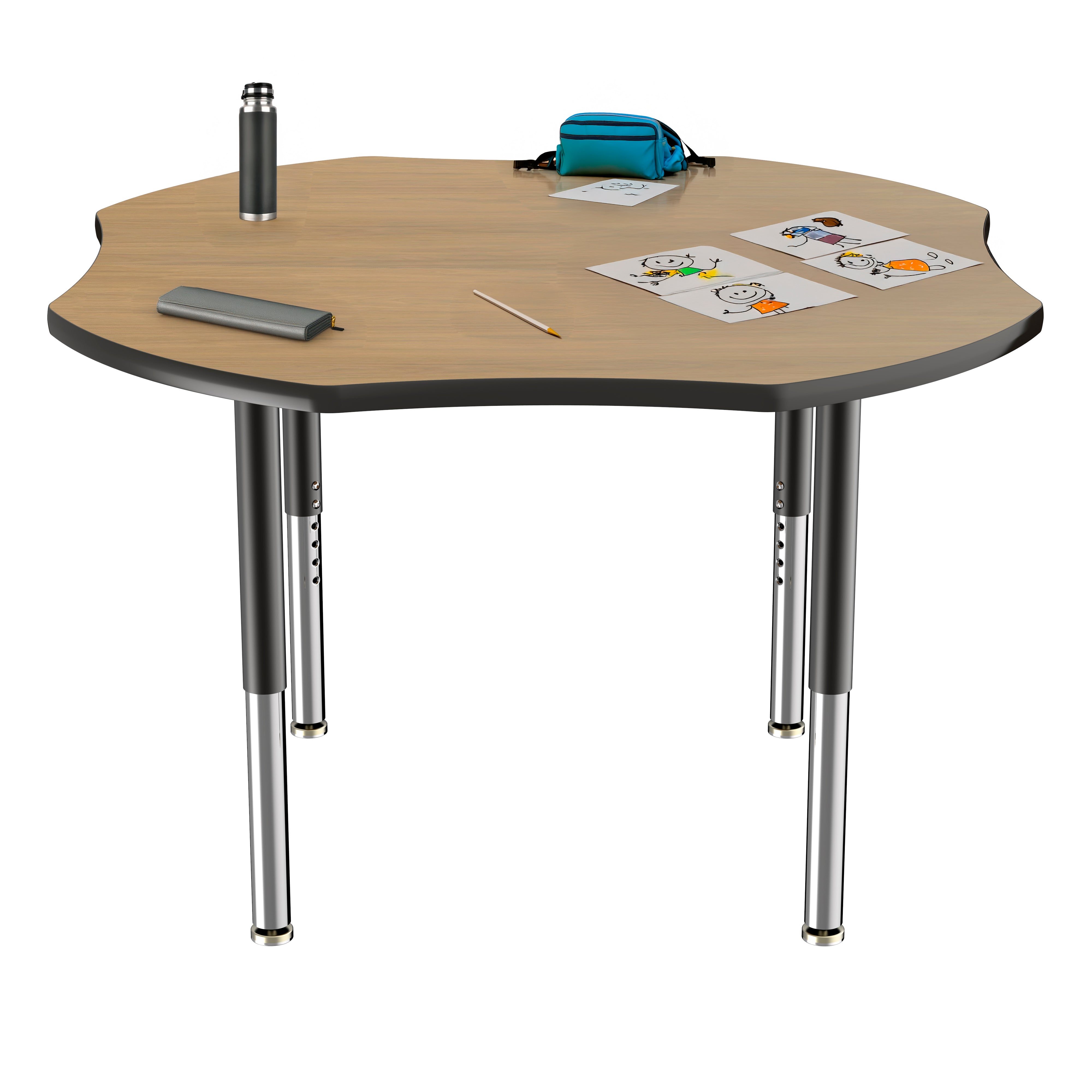 48" x 48" Clover T-Molding Activity Table with Adjustable Super Legs - Pasadena Oak/Black