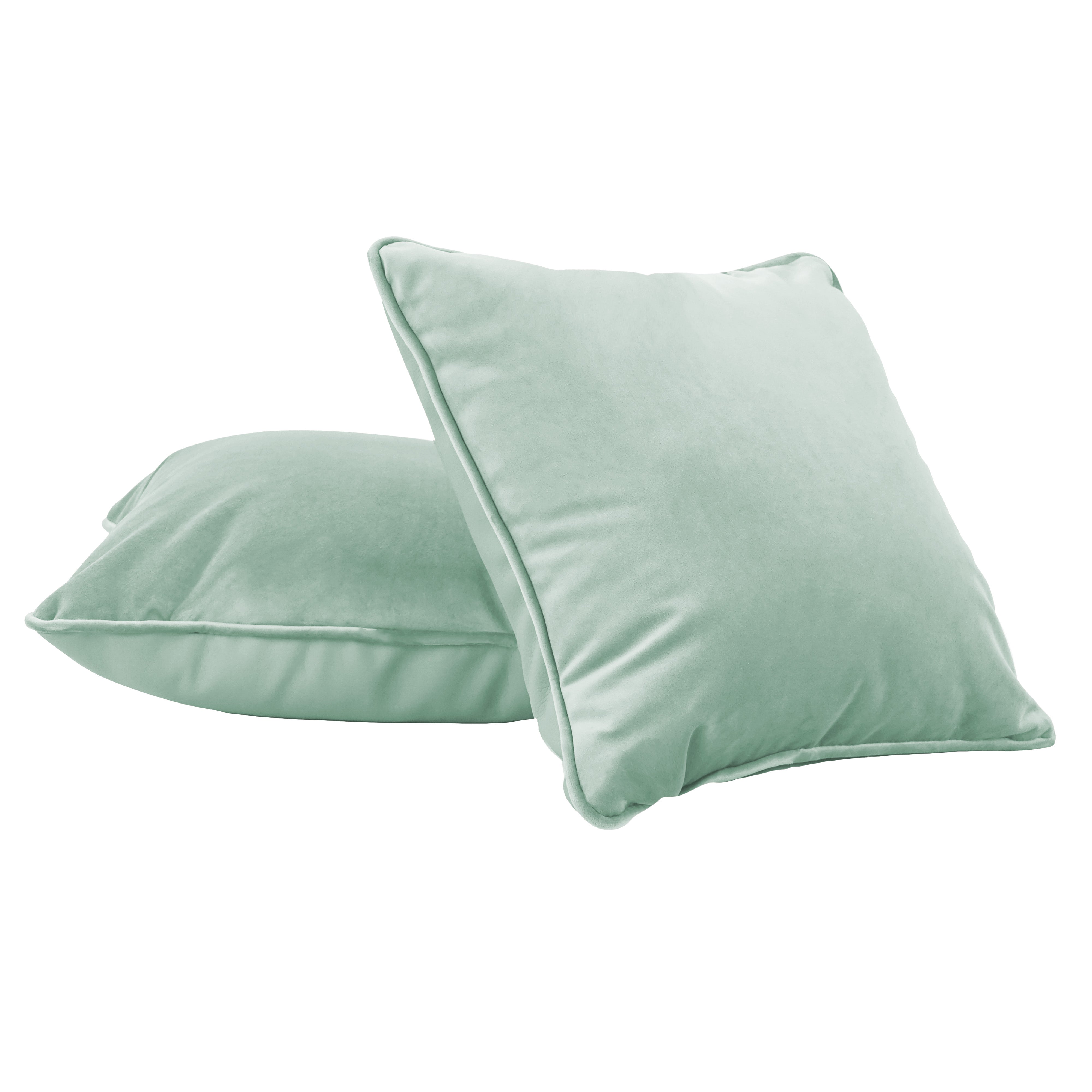 15" x 15" Square Microfiber and Faux Leather Pillow with Piping, 2-Piece - Aloe