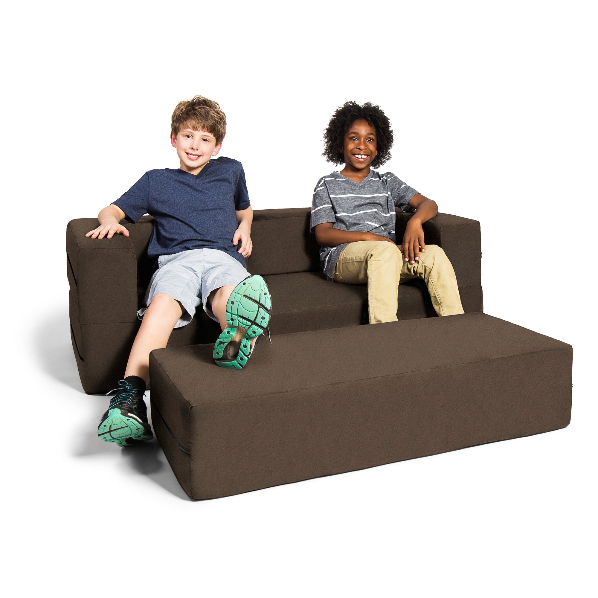 Jaxx Zipline Kids Sofa & Large Ottoman, 3 in 1 Fold Out Sofa, Big Kids Edition, Chocolate