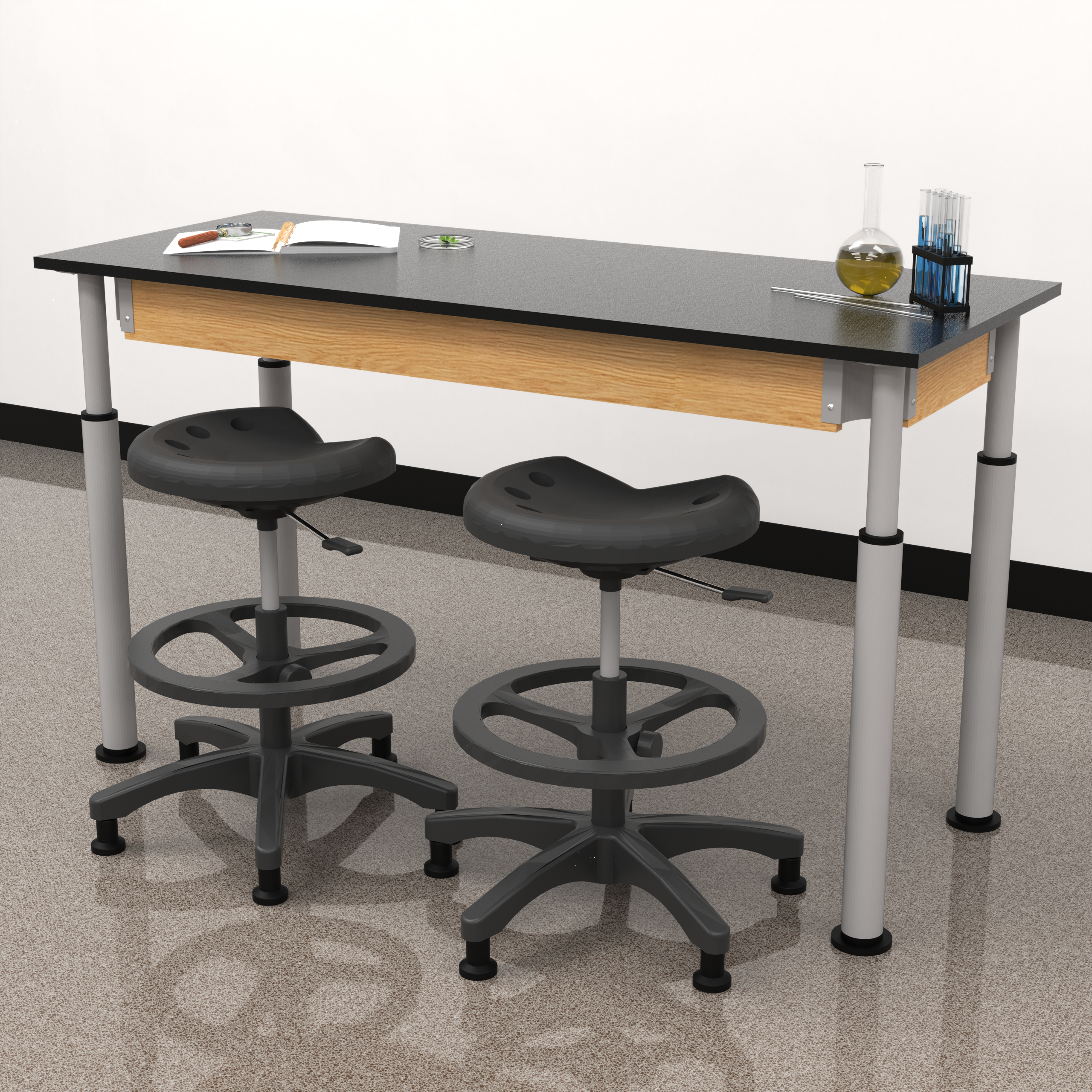 Uplift! Adjustable Height Table with Wood Apron - Red Oak, Phenolic, 60"W x 30"D x 26 - 40-1/2"H