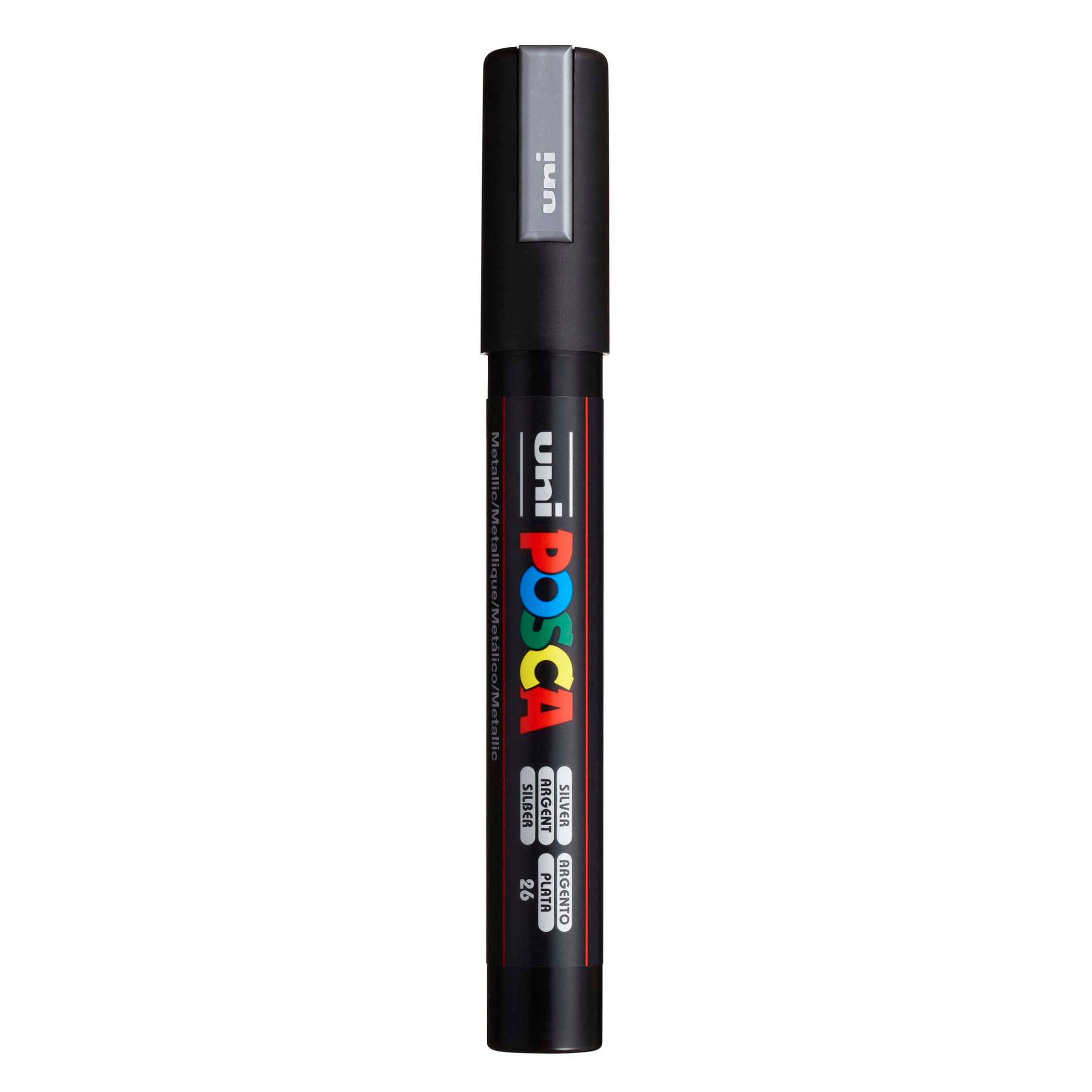uni® POSCA PC-5M Water-Based Paint Markers, Reversible Medium Tip (1.8-2.5mm), Silver