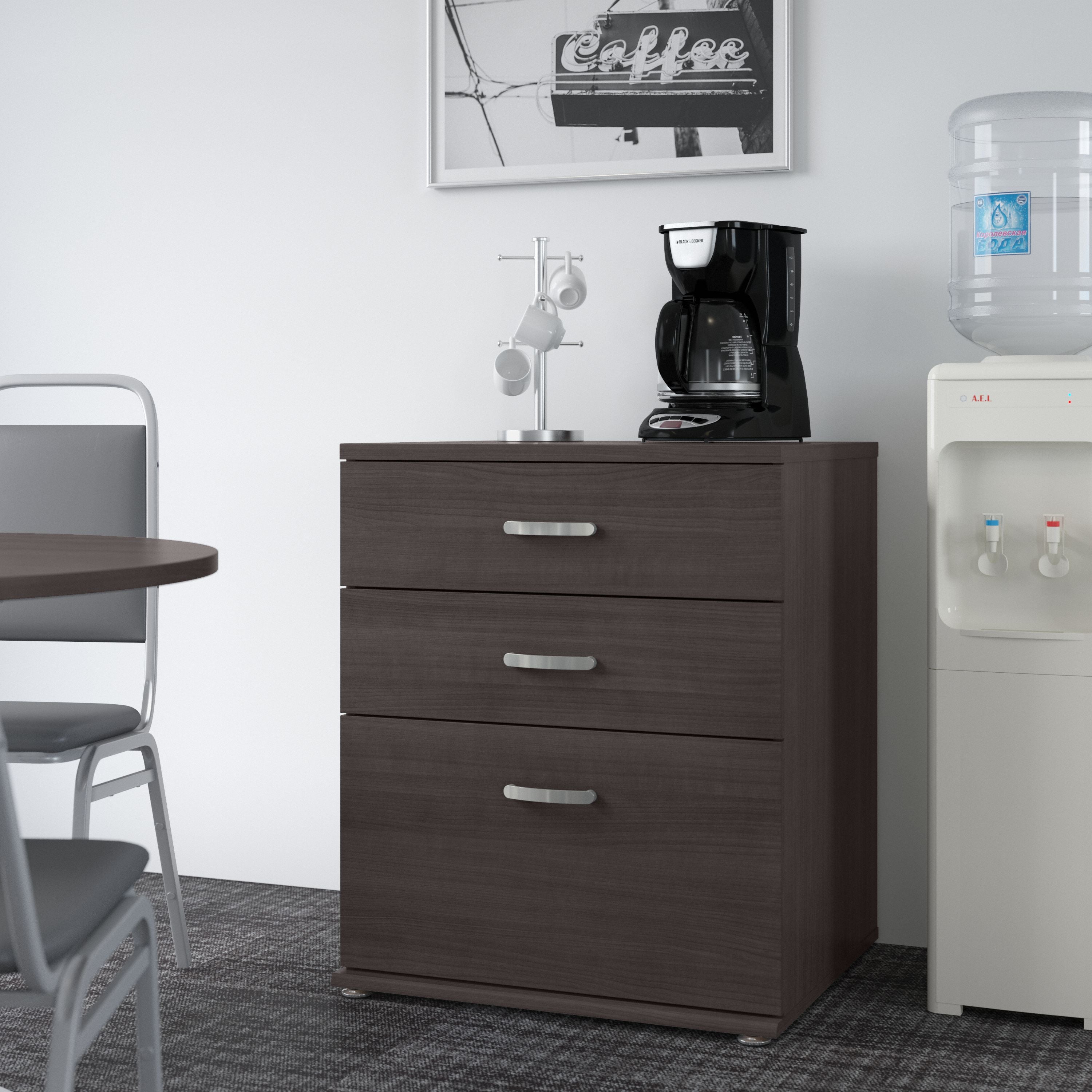 Bush Business Furniture Universal Floor Storage Cabinet with Drawers in Storm Gray - 28.35" Width x 24.69" Depth x 33.98" Height