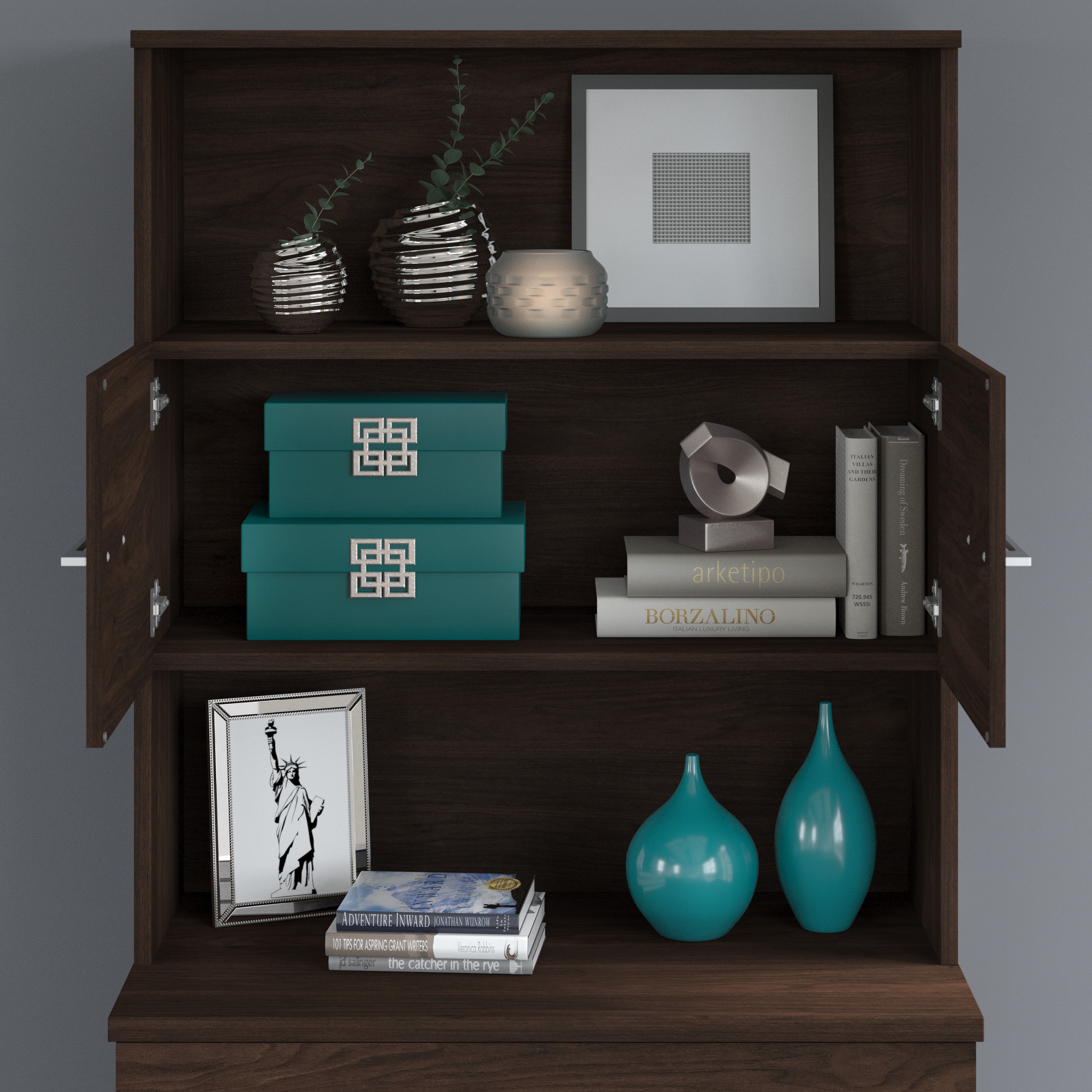 Bush Business Furniture Office 500 5 Shelf Bookcase with Doors in Black Walnut - 35.67" Width x 15.35" Depth x 70.08" Height