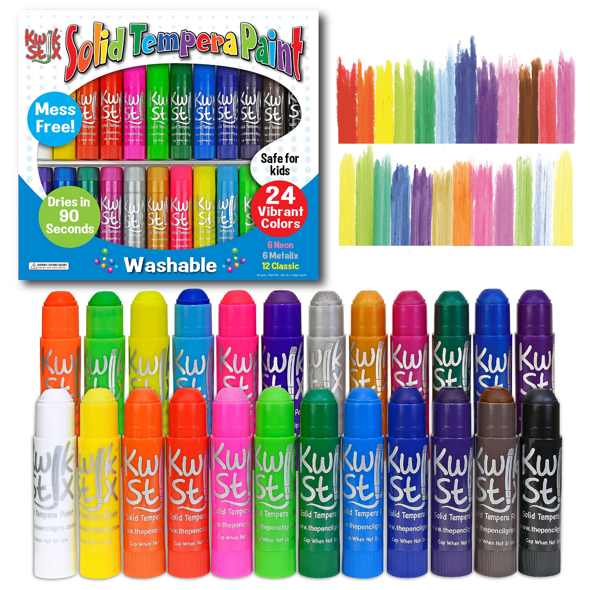 Solid Tempera Paint Stick, Classic, Neon & Metallic Colors, Set of 24