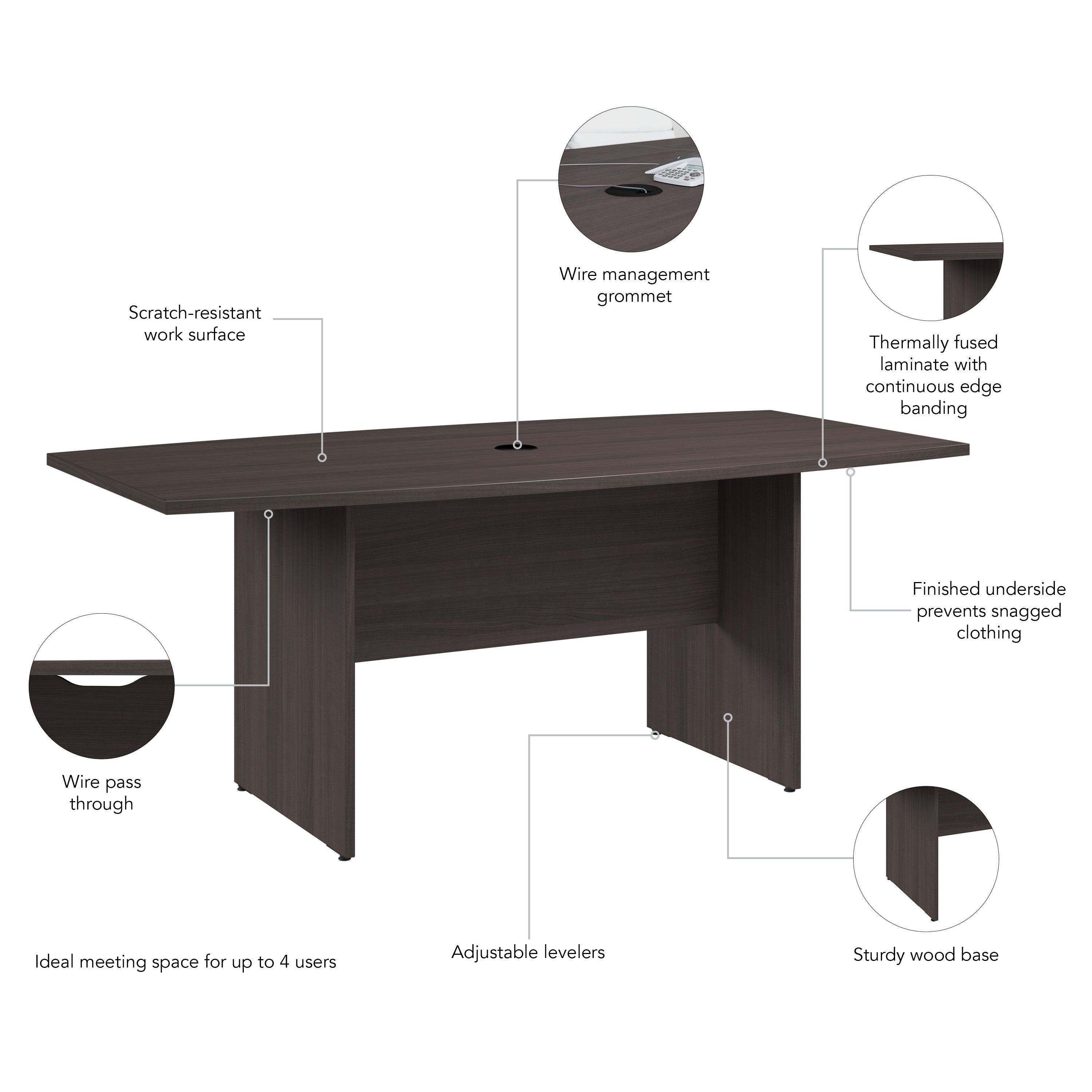 Bush Business Furniture 72-inch Office Conference Table with Wood Base in Storm Gray - 71.54" Width x 35.98" Depth x 28.65" Height