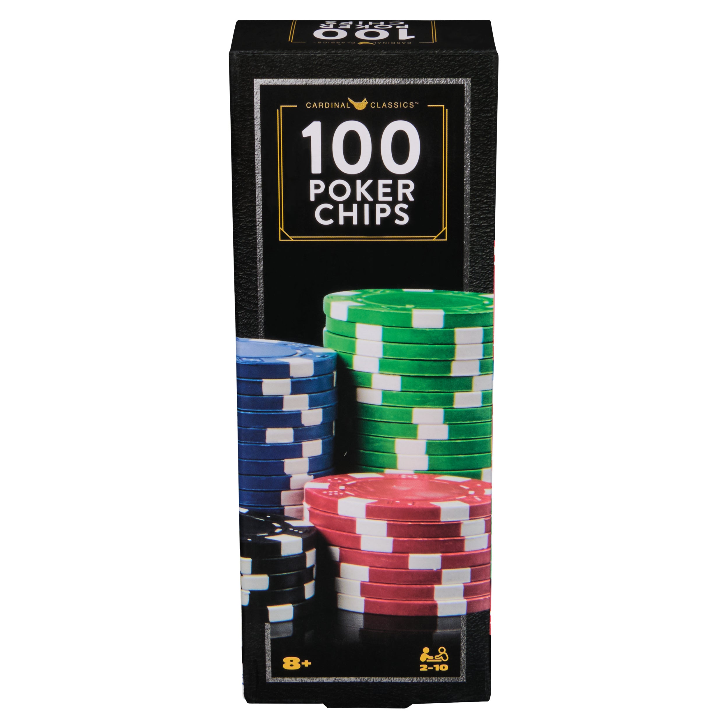 Spin Master Games, Cardinal Classics, 100-Piece Colored Poker Chips Set, Classic Family Board Games, Poker Set for Beginners & Experts, for Kids & Family, 2-10 Players, for Ages 8 & Up