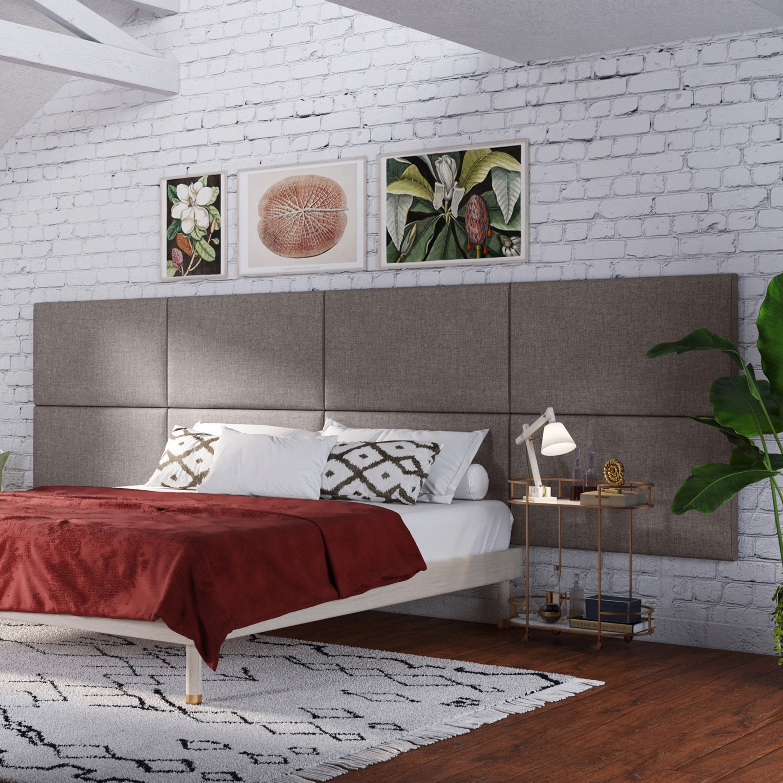 Jaxx Panelist Modern Padded Headboard- Set of 2 Wall Mounted Panels (Each 22.5" x 38")- King Double Tall, Microvelvet Havana Brown