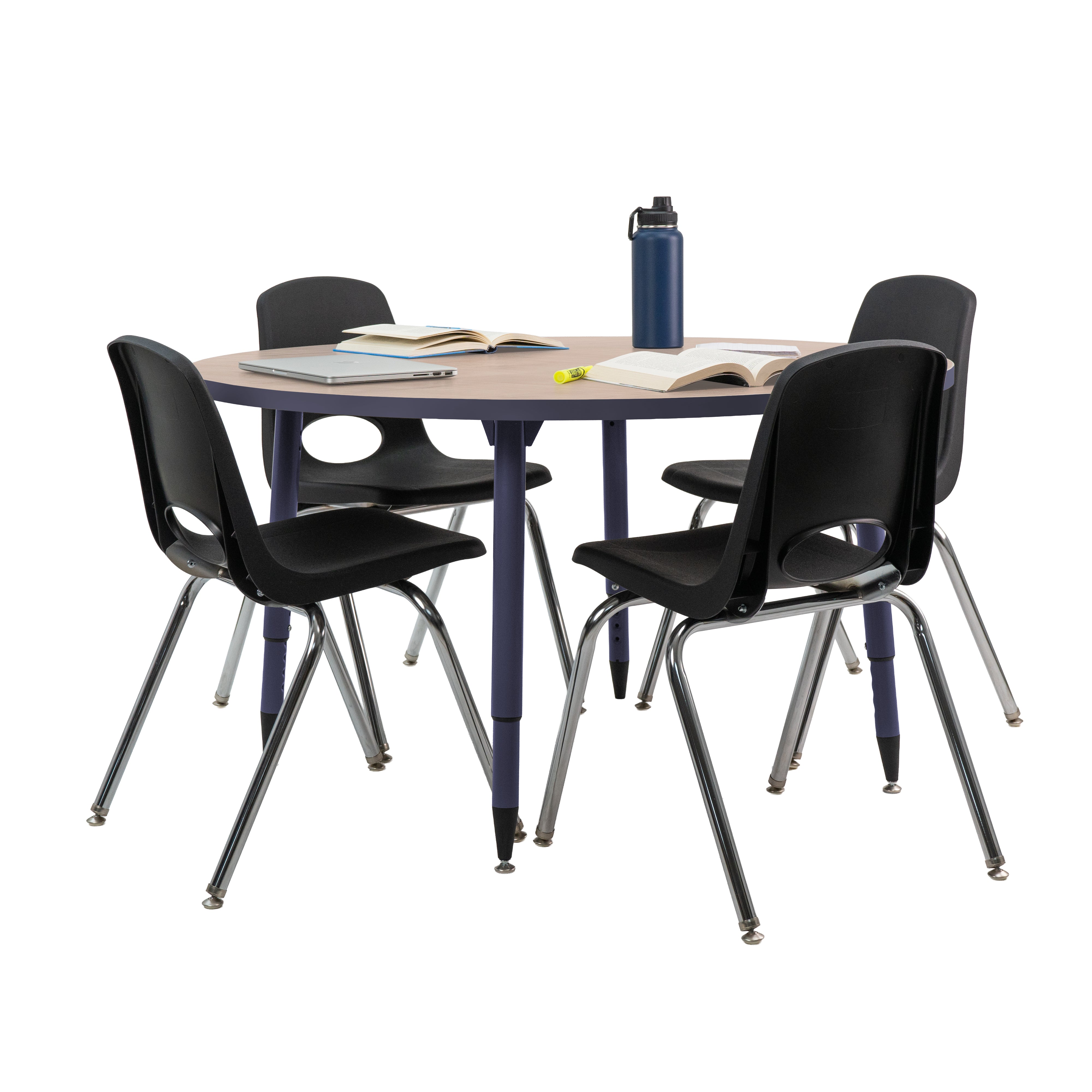 Adapte 48" Round Thermofused Activity Table with Adjustable Tapered Legs - Asian Sand/Navy
