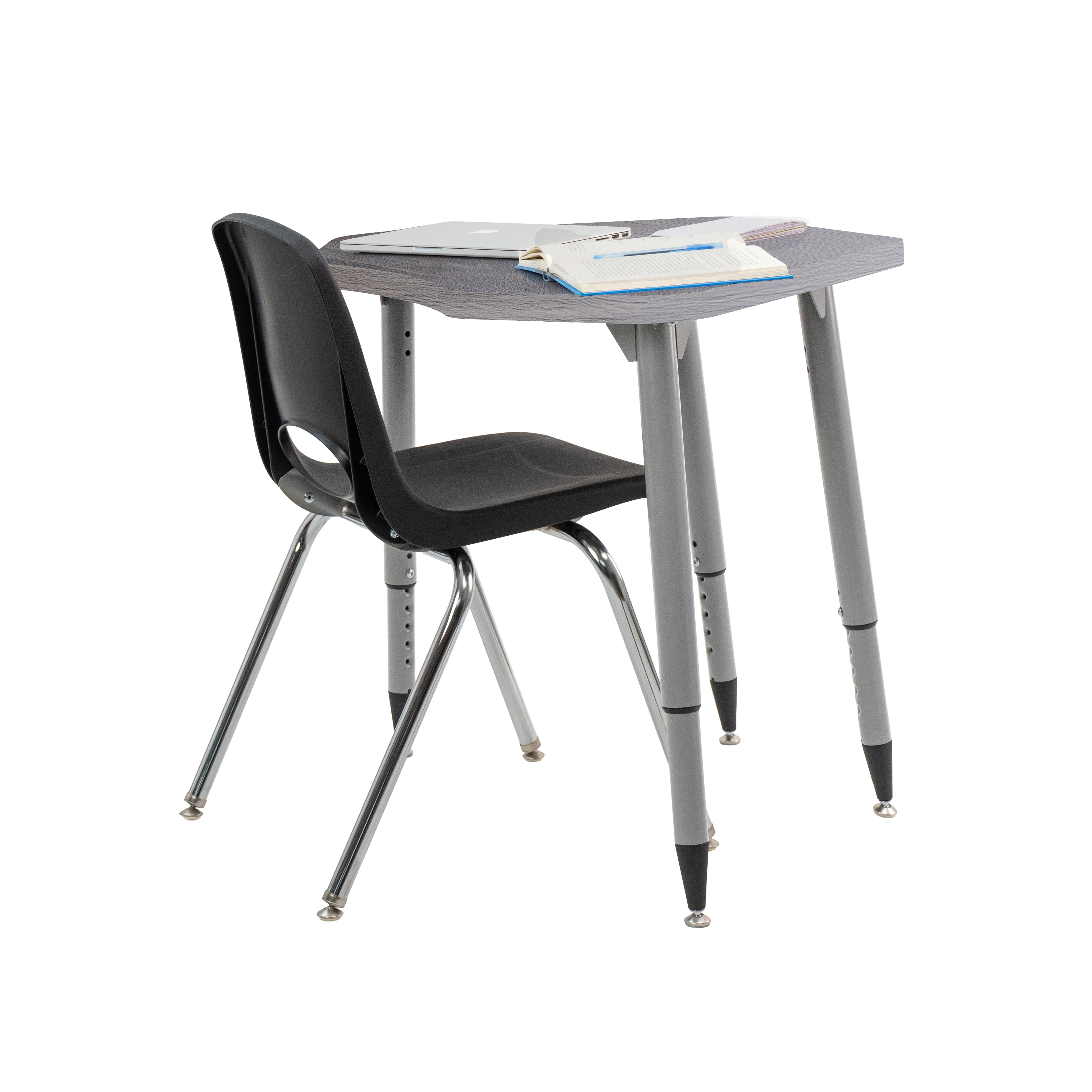 Adapte 24" x 36" Petal Woodgrain Activity Table with Adjustable Tapered Legs - Gray Wood/Silver