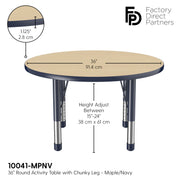 36" Round T-Molding Activity Table with Adjustable Chunky Legs - Maple/Navy