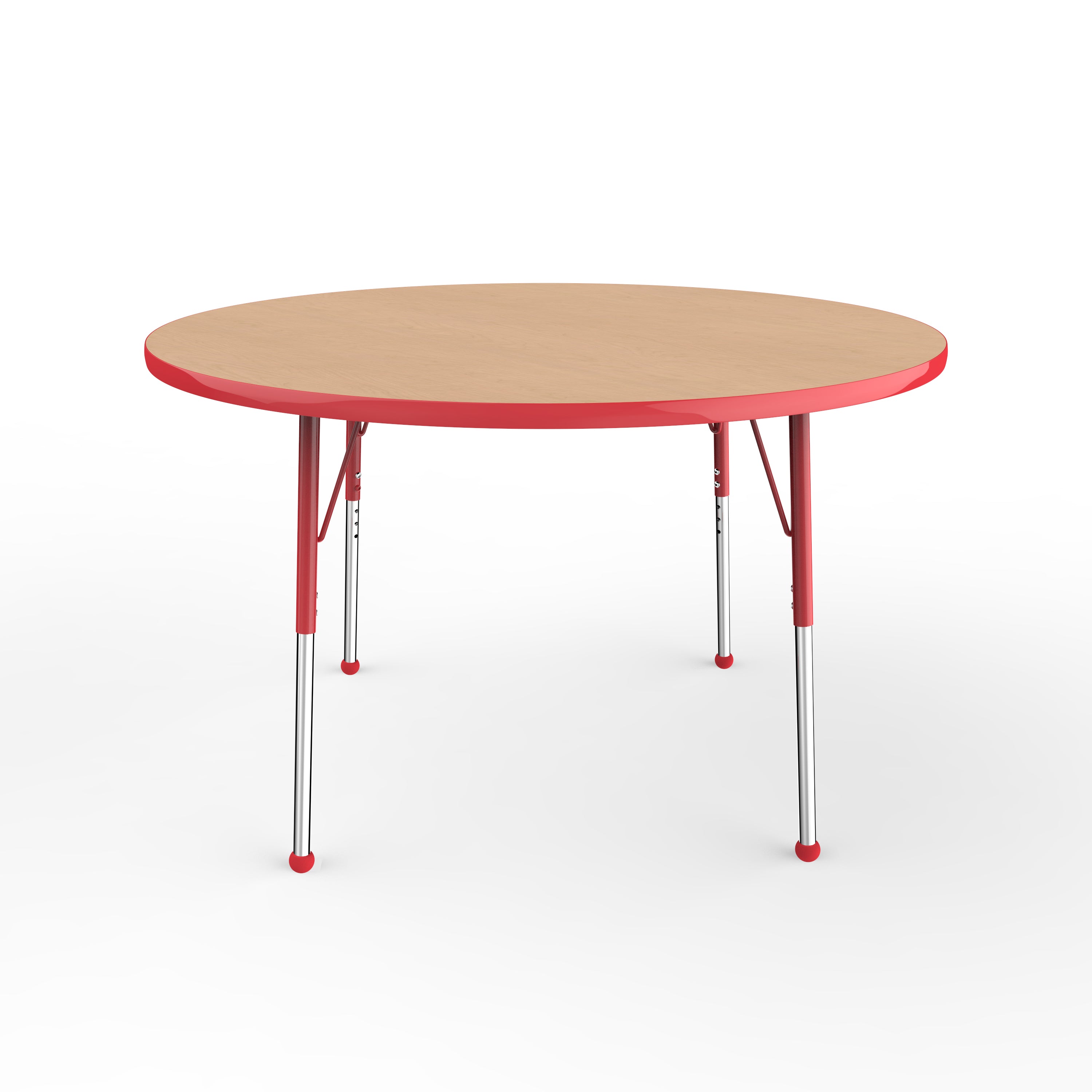 48" Round T-Molding Activity Table with Adjustable Standard Ball Glide Legs - Maple/Red