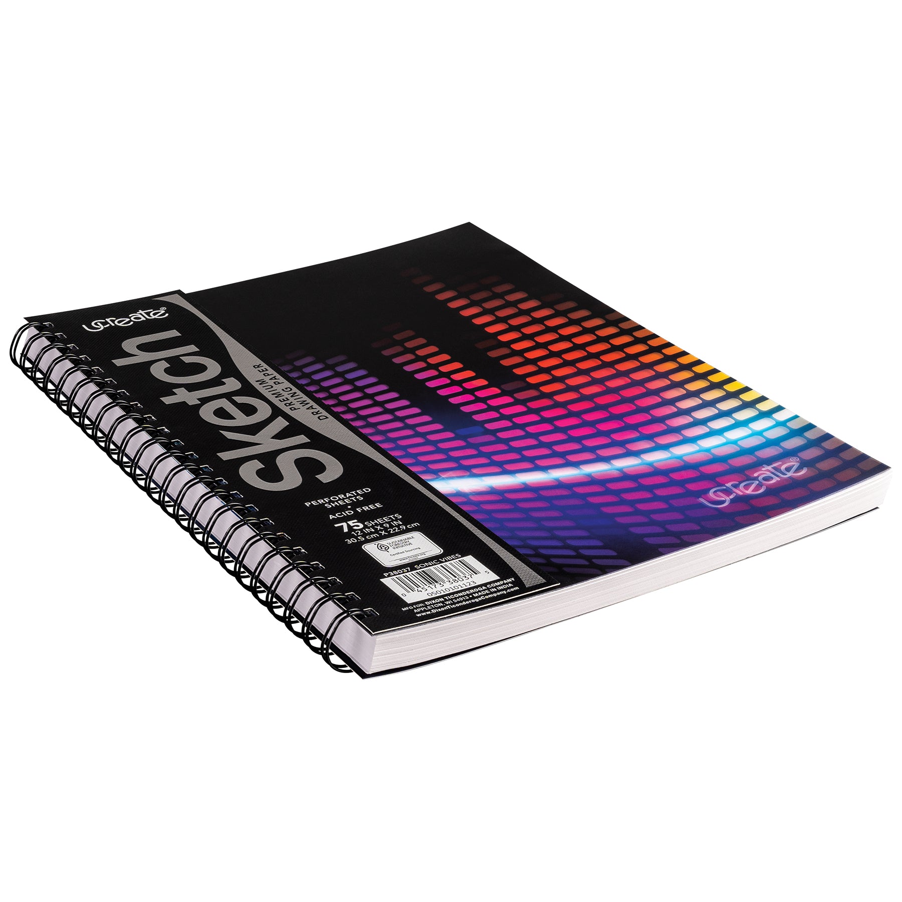 Fashion Poly Sketch Book, Sonic Vibes, Unruled, 12" x 9"