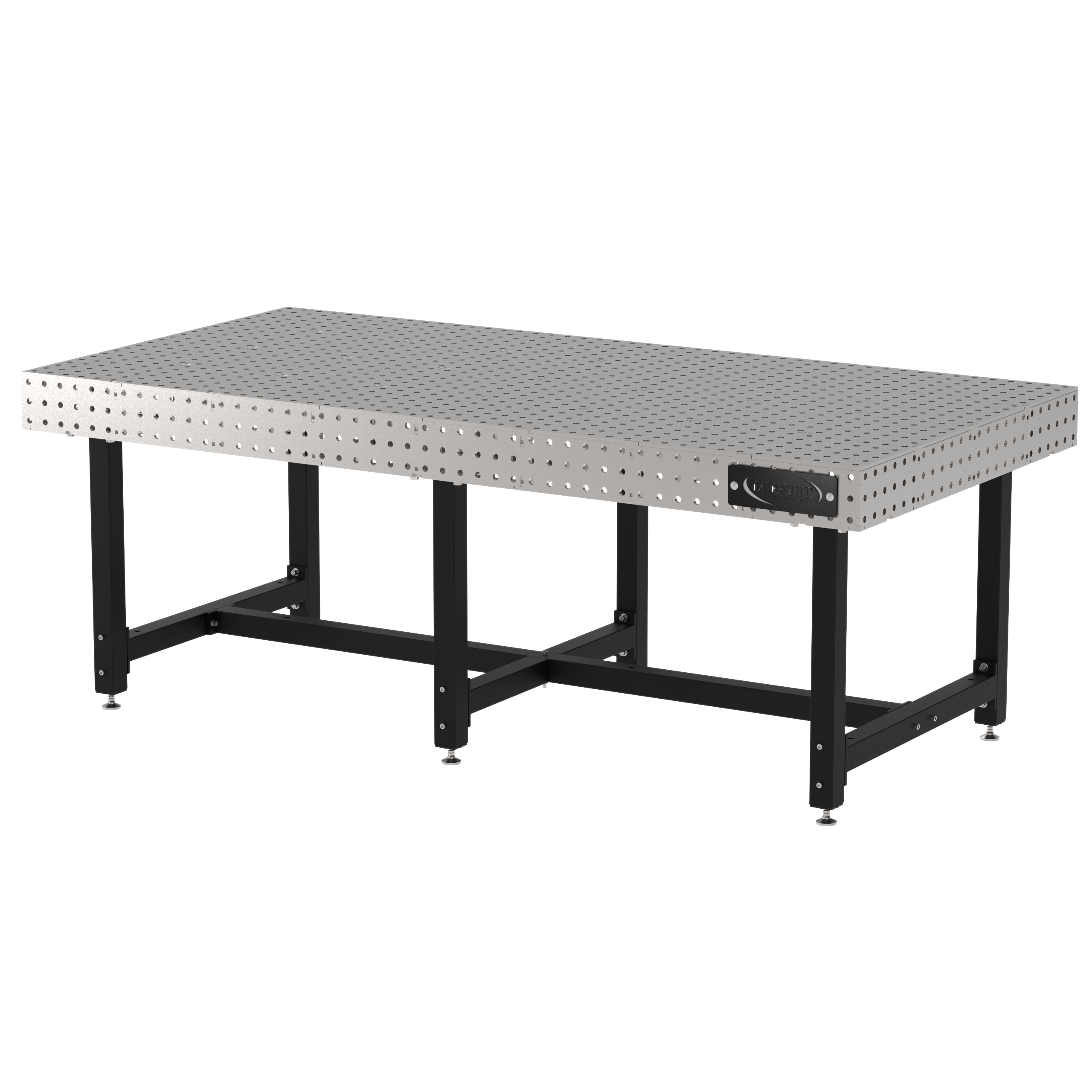 Welding Fixture Table, Fixed Height, 36"H x 96"L x 48"D, 1/4" Carbon Steel Top, Six Black Powdercoat Legs, Self-Leveling Feet