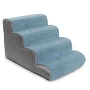 Jaxx Dubb Dog Steps - Supportive Pet Stairs for Improved Mobility and Spine Pressure Relief - Machine Washable Covers with Stylish Sherpa Boucle Fabric Top - 4 Stairs, Blue & Grey