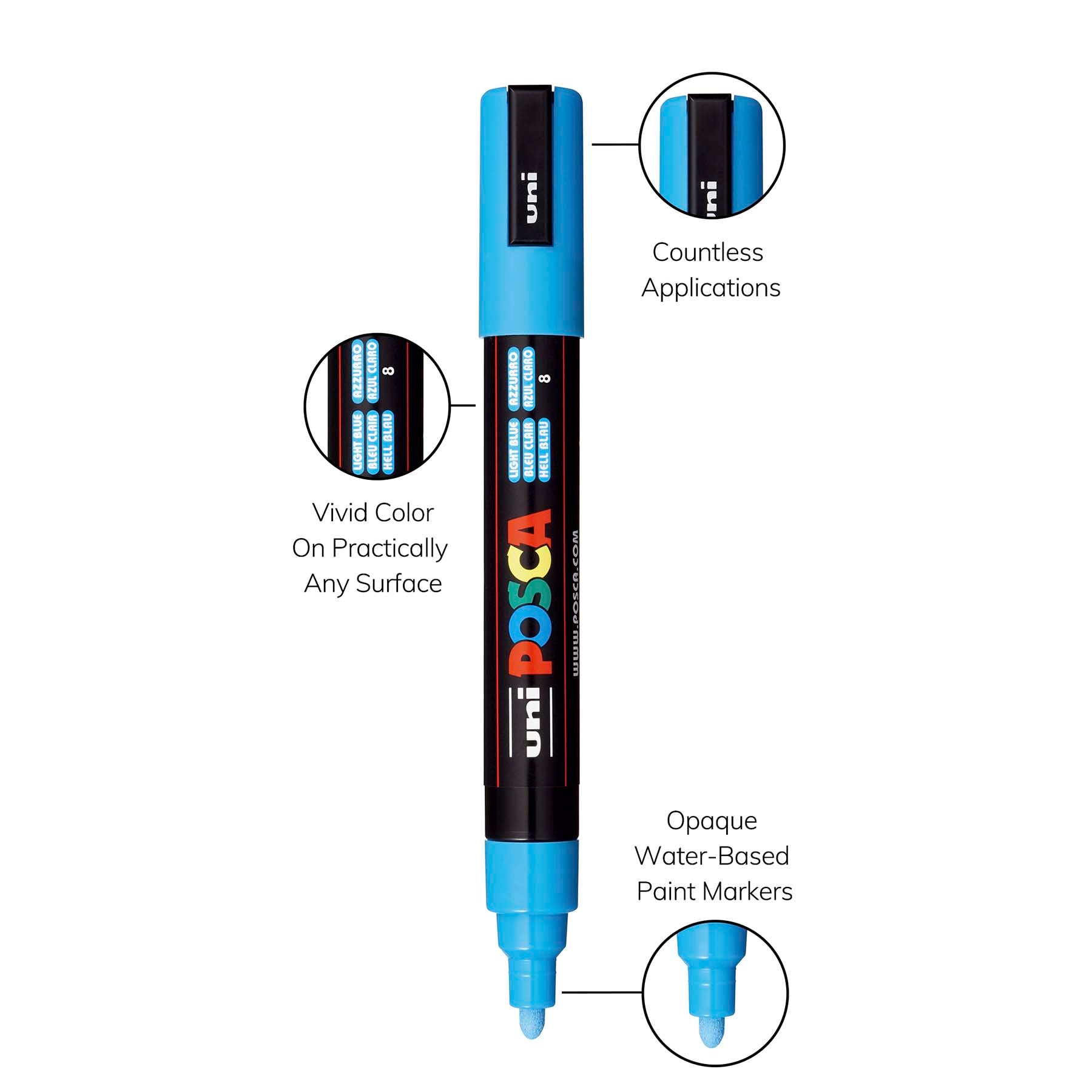 uni® POSCA PC-5M Water-Based Paint Markers, Reversible Medium Tip (1.8-2.5mm), Light Blue