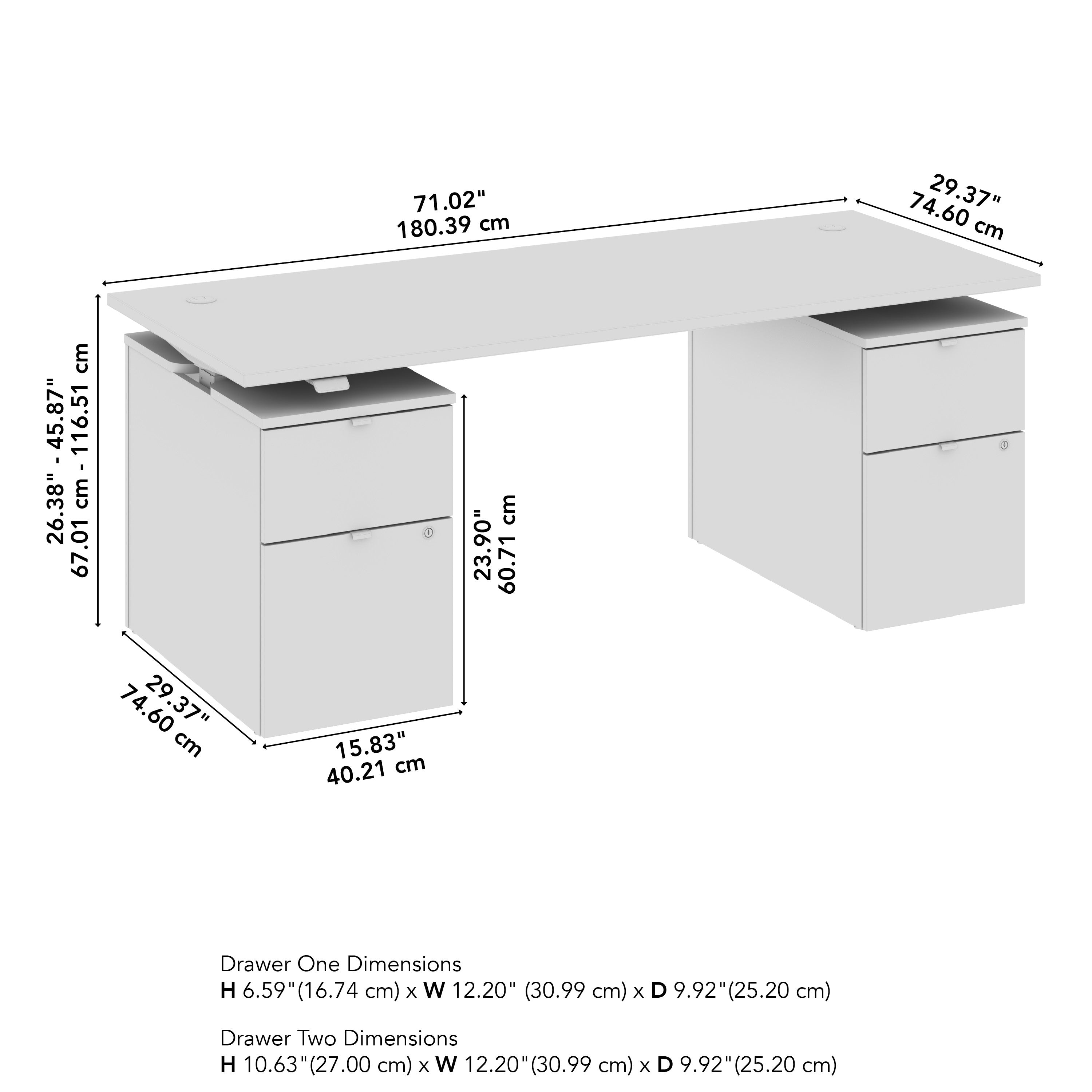 Bush Business Furniture Stratus&nbsp;72W x&nbsp;30D Electric Height Adjustable Standing Desk with Drawers in White with White Base - 71.02" Width x 29.37" Depth x 27.44" Height