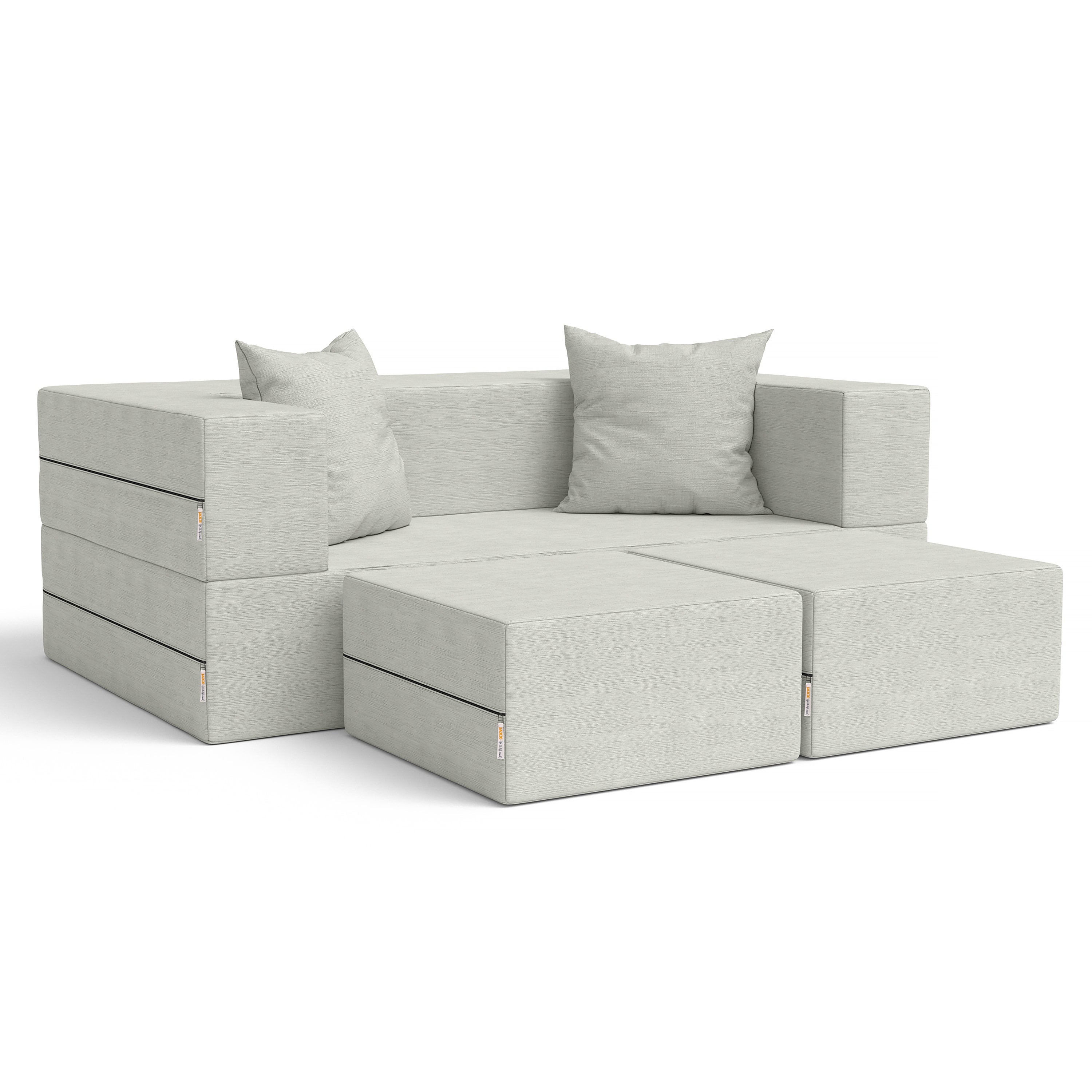 Jaxx Zipline Convertible Sleeper Loveseat & Ottomans, Textured Microvelvet - Ice
