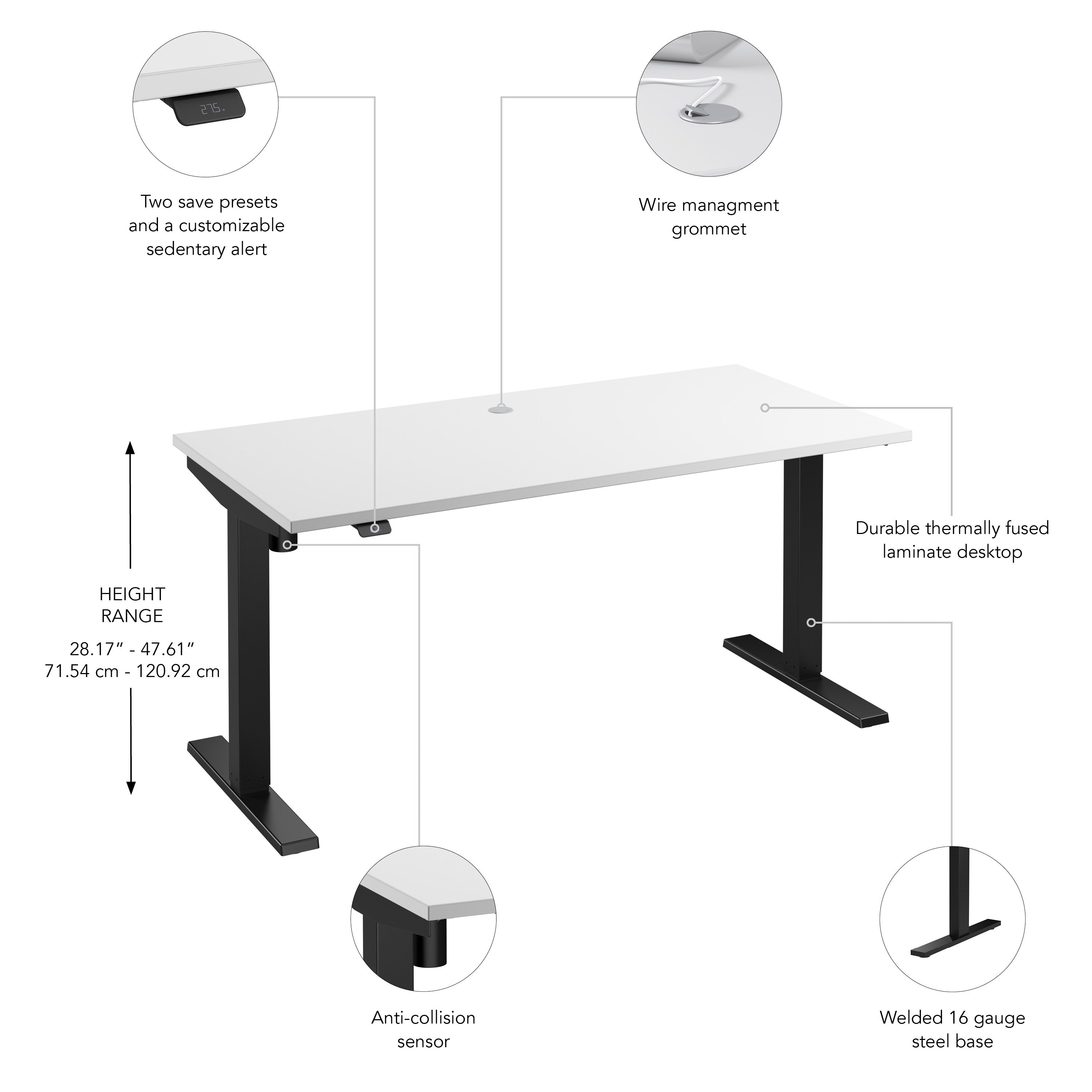 Bush Business Furniture Move 40 Series 60W x 30D Electric Height Adjustable Standing Desk in White with Black Base - 59.45" Width x 29.37" Depth x 28.17" Height