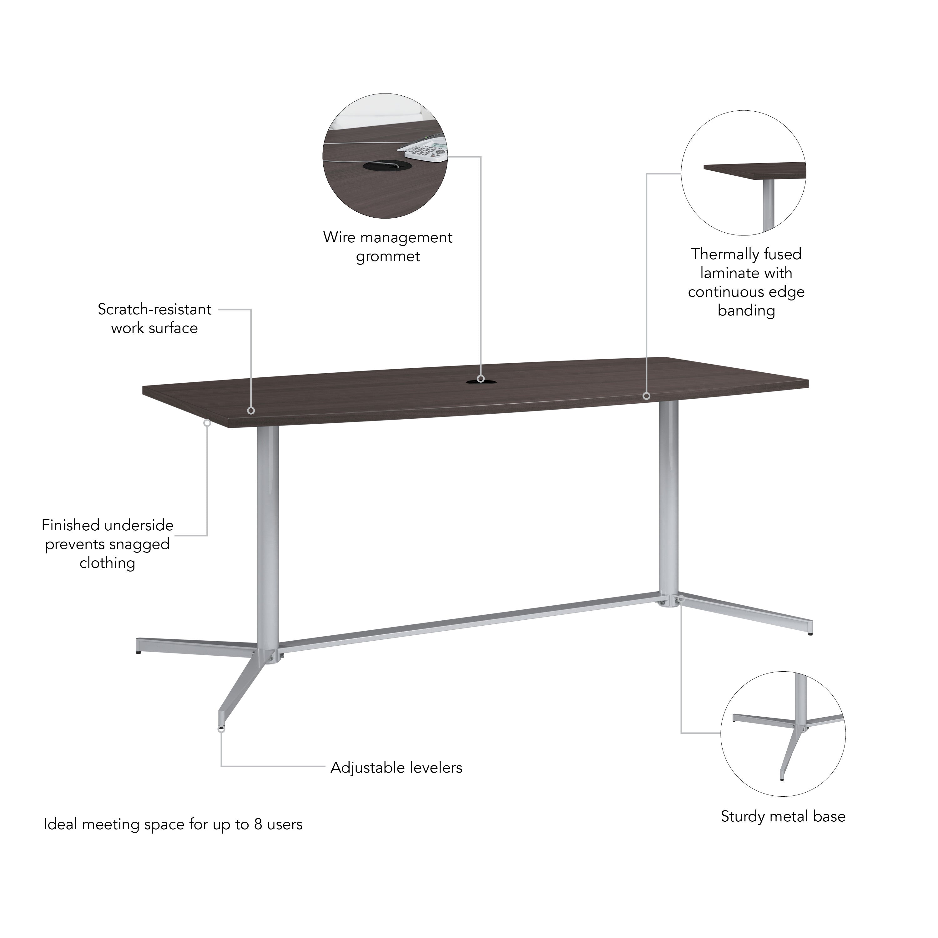 Bush Business Furniture 72-inch Office Conference Table with Metal Base in Storm Gray - 73.25" Width x 35.98" Depth x 30.28" Height