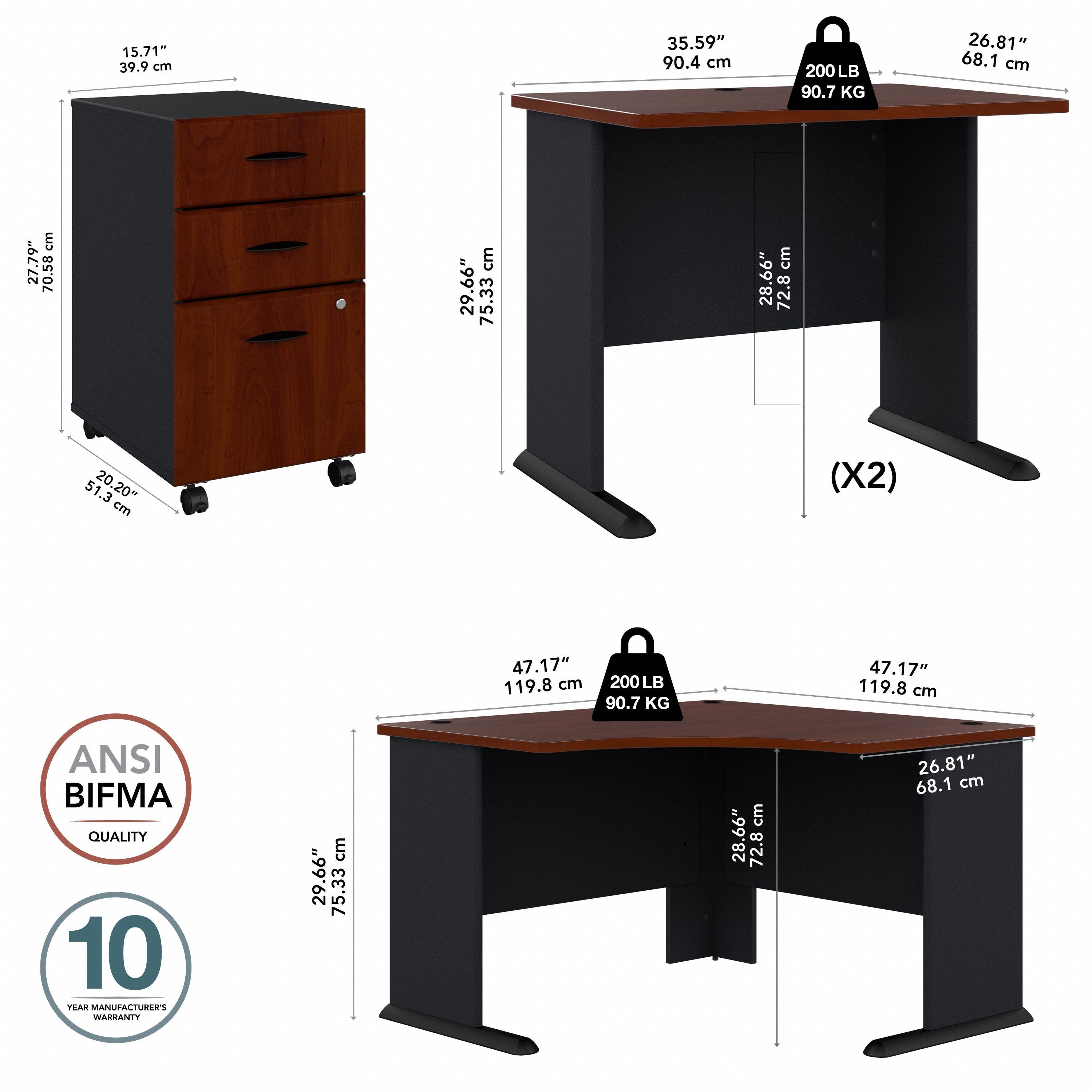 Bush Business Furniture Series A 84W x 84D Corner Desk with Mobile File Cabinet in Hansen Cherry and Galaxy - 82.76" Width x 82.76" Depth x 29.66" Height