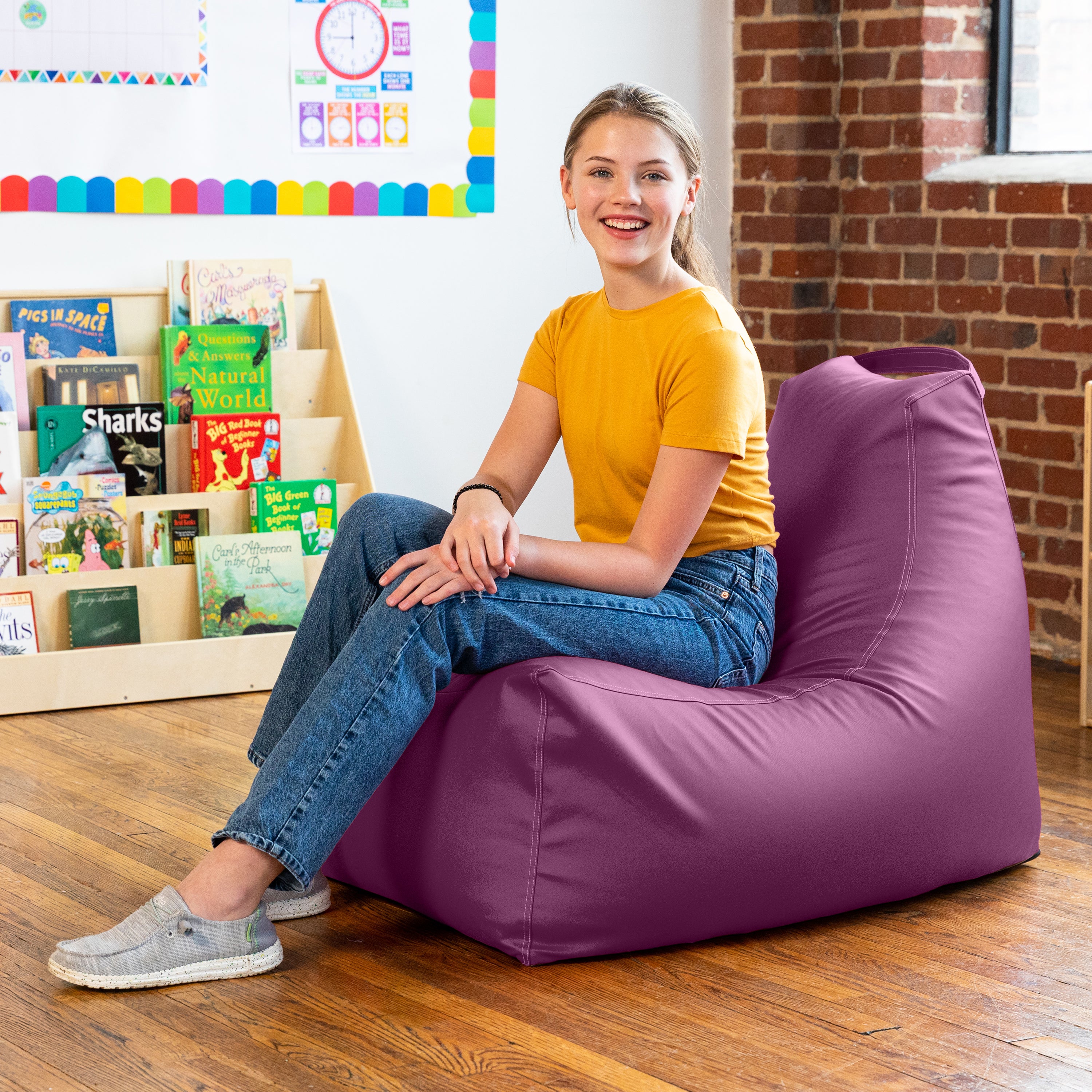 Jaxx Pezzi Premium Vinyl Classroom Bean Bag Chair, Purple