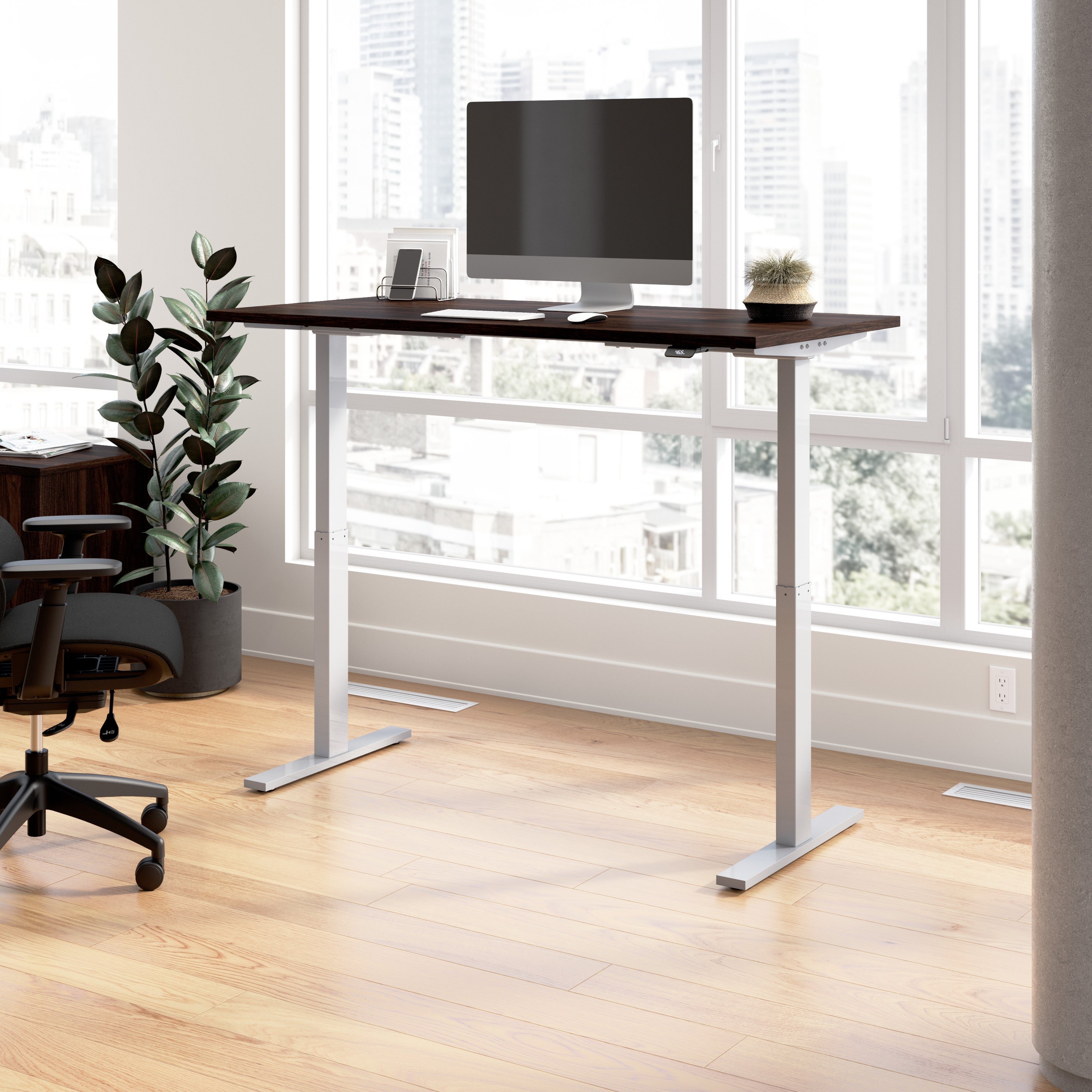 Bush Business Furniture Move 60 Series 60W x 30D Electric Height Adjustable Standing Desk in Black Walnut with Metallic Gray Base - 59.45" Width x 29.37" Depth x 47.69" Height