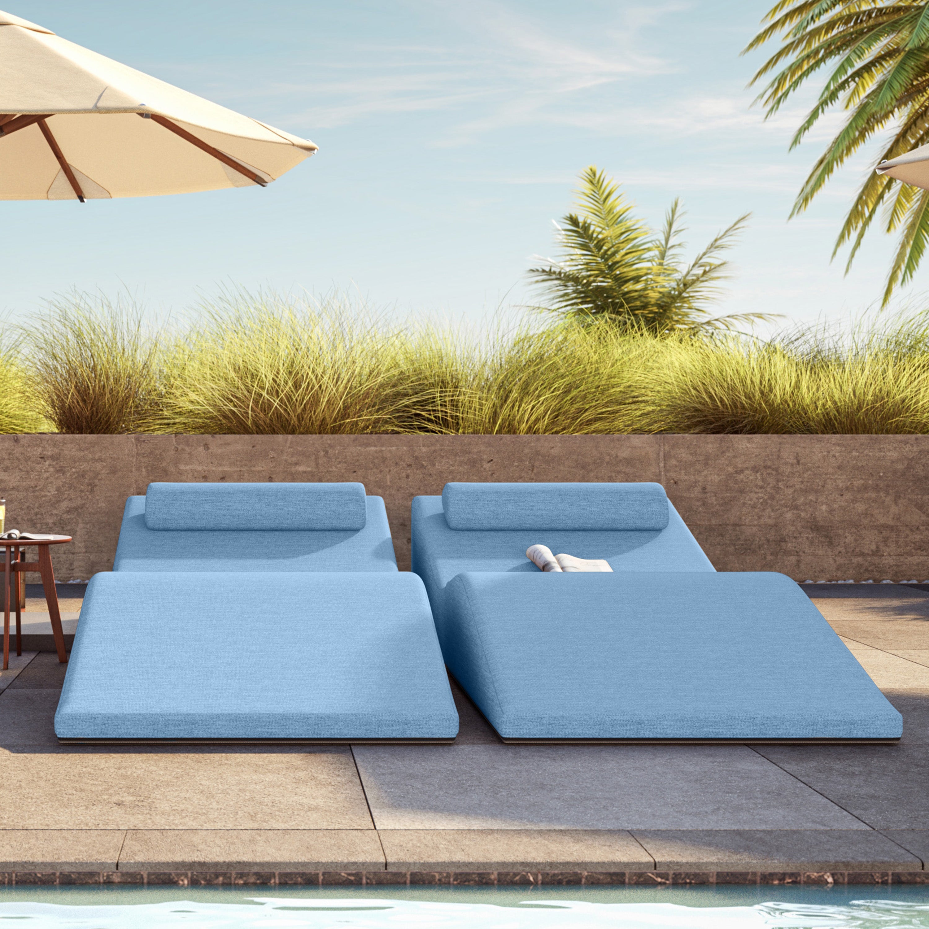 Jaxx Clermont Sun Lounger - Luxurious Waterproof Poolside Lounge & Outdoor Chaise - Sunbrella Ocean Blue