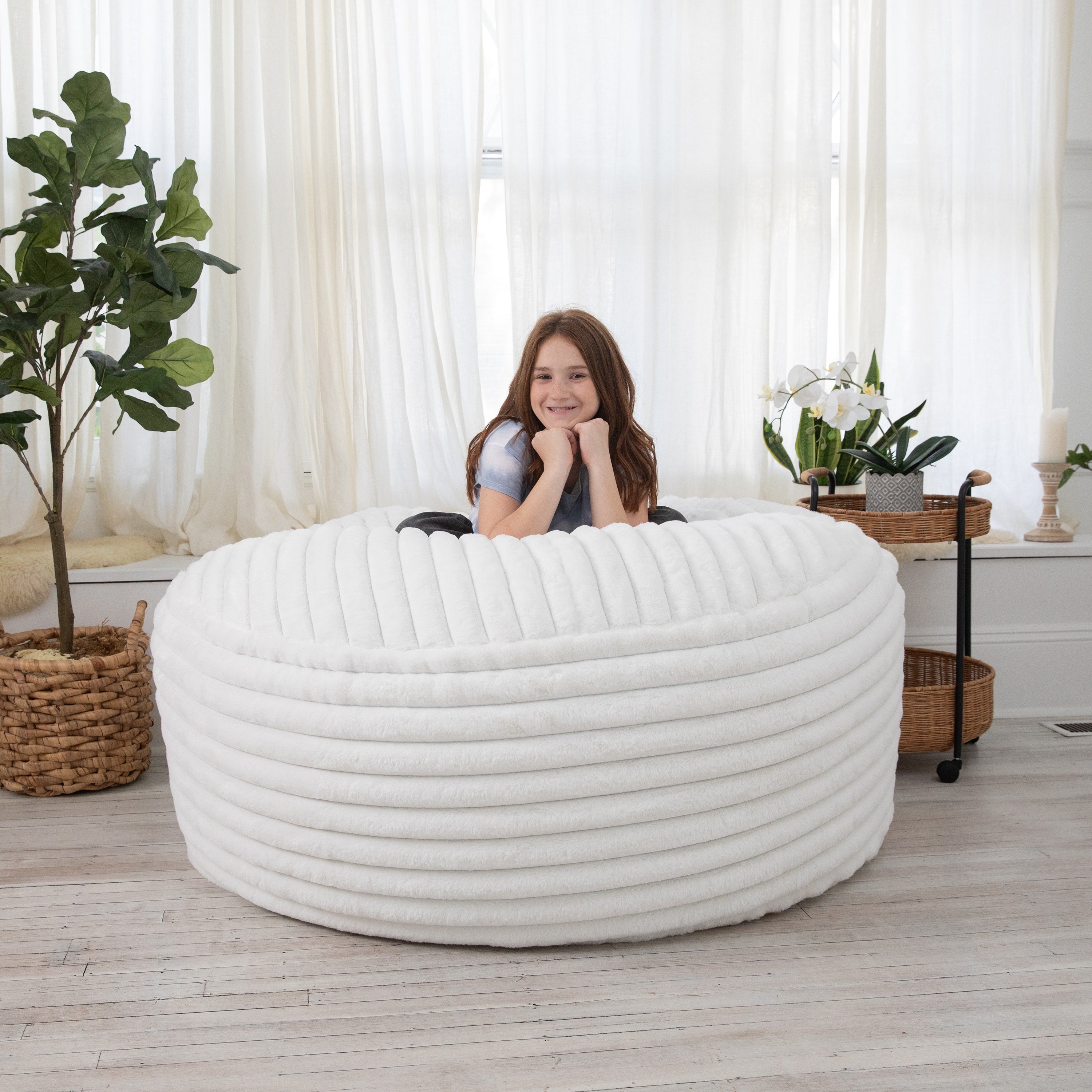 Jaxx 5 Foot Saxx Bean Bag Chair for Adults - Luxe Faux Fur, Mondo Ivory
