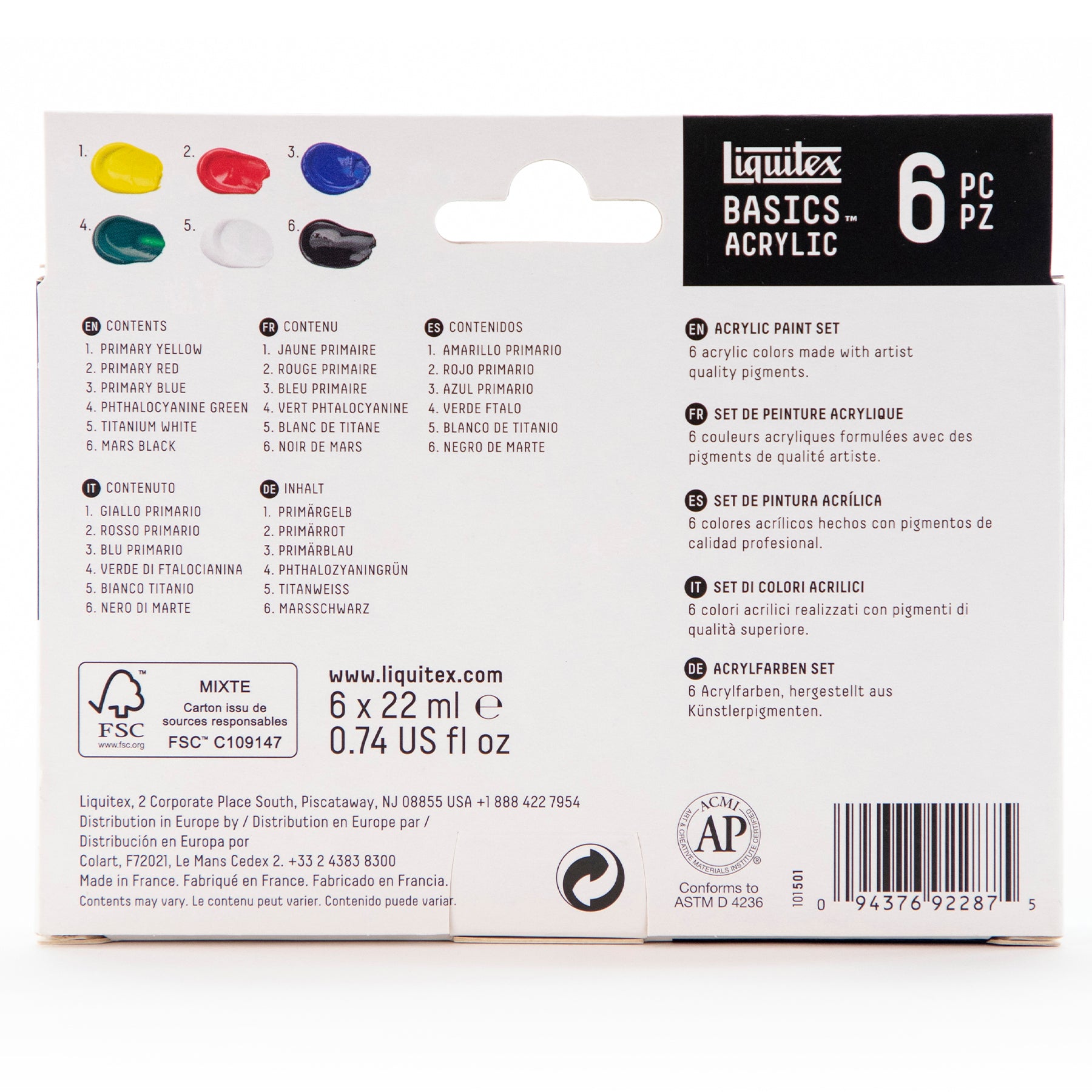 LQ BASICS Acrylic Color 6 x 22ml Tube Set - Primary