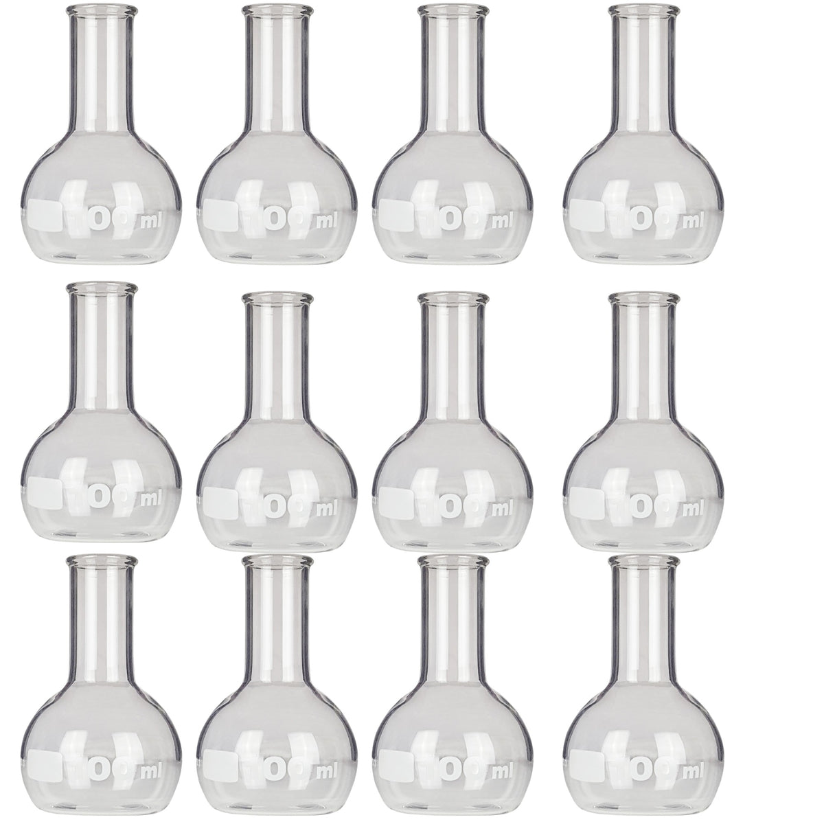 Flask, Boiling, Borosilicate Glass, Flat-Bottom, 100ml, Pack of 12
