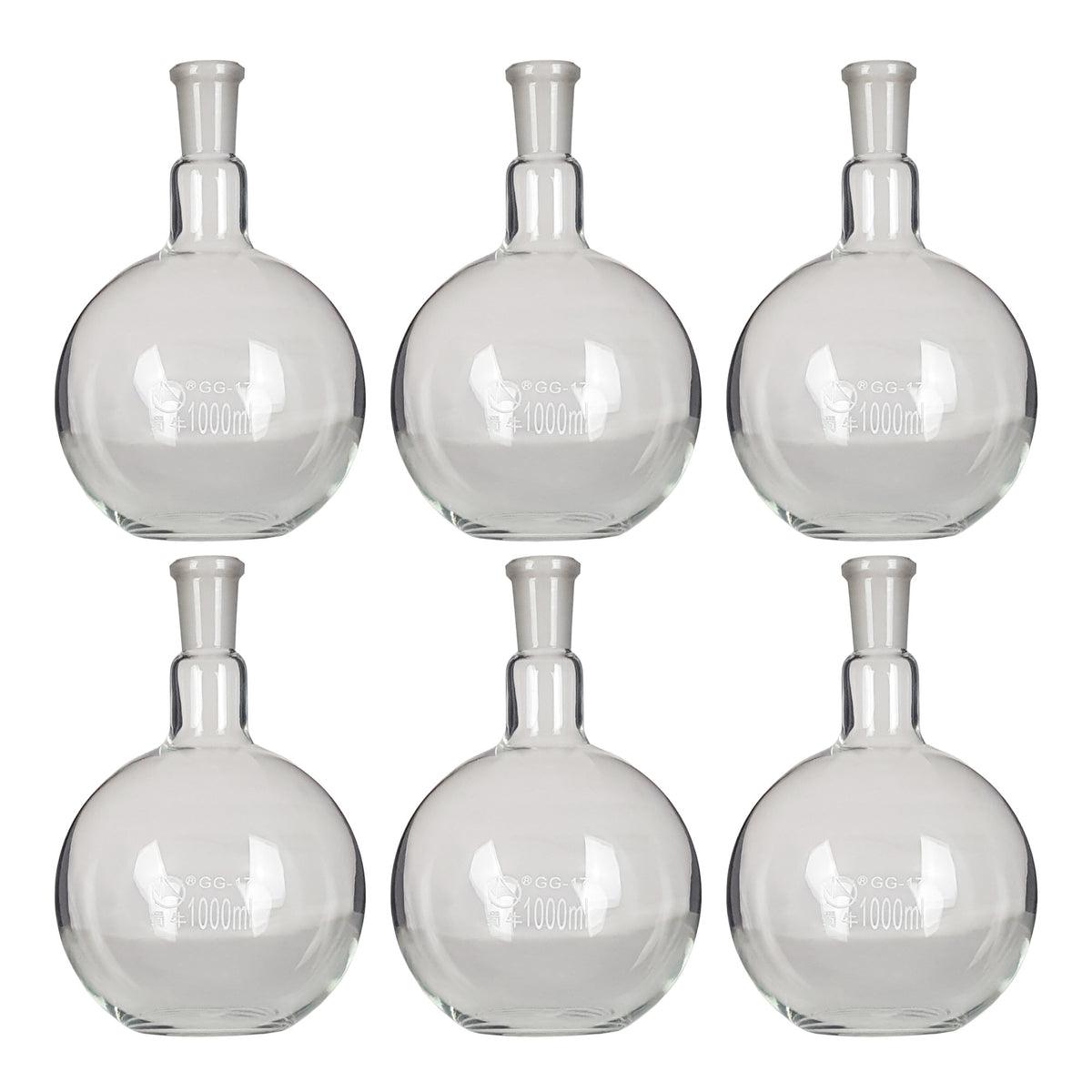 Flask, Boiling, Borosilicate Glass, Flat-Bottom, 1000ml,  24/40 Ground Glass Joint, Pack of 6