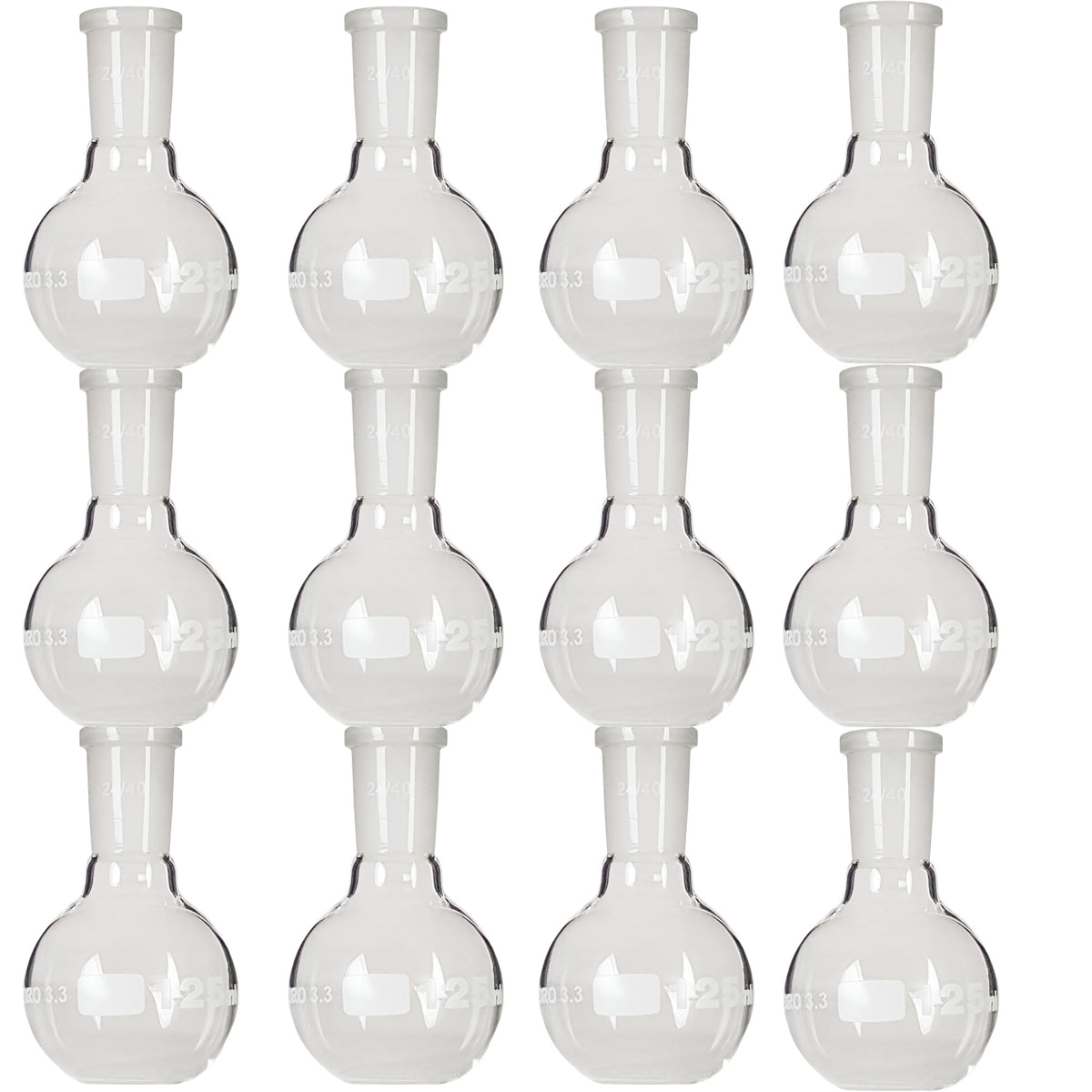Flask, Boiling, Borosilicate Glass, Flat-Bottom, 125ml,  24/40 Ground Glass Joint, Pack of 12