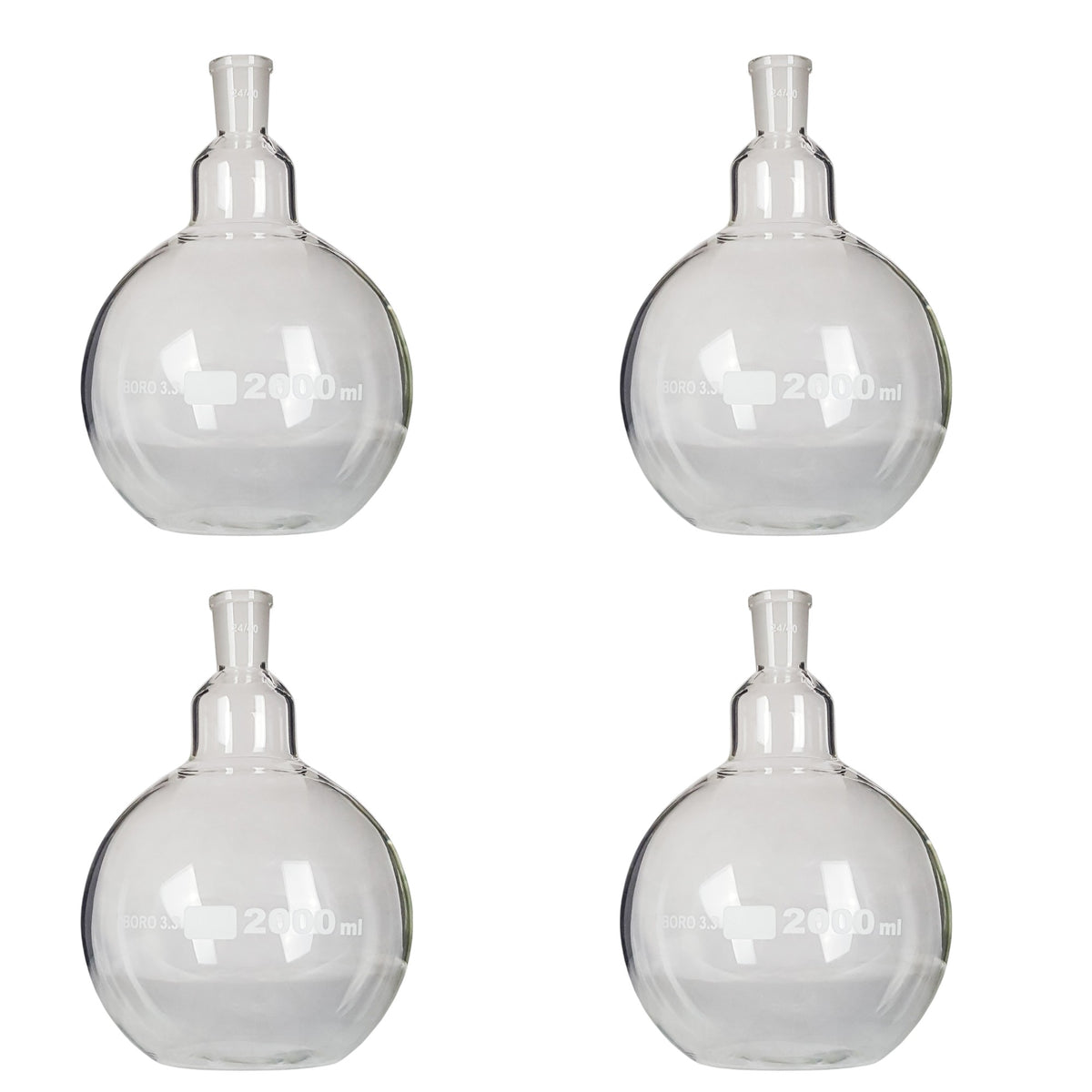 Flask, Boiling, Borosilicate Glass, Flat-Bottom, 2000ml,  24/40 Ground Glass Joint, Pack of 4