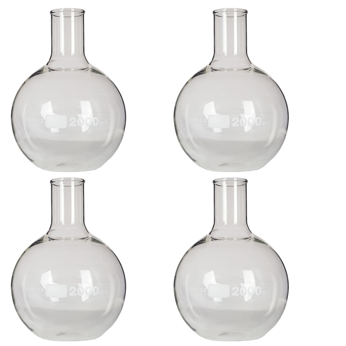 Flask, Boiling, Borosilicate Glass, Flat-Bottom, 2000ml, Pack of 4