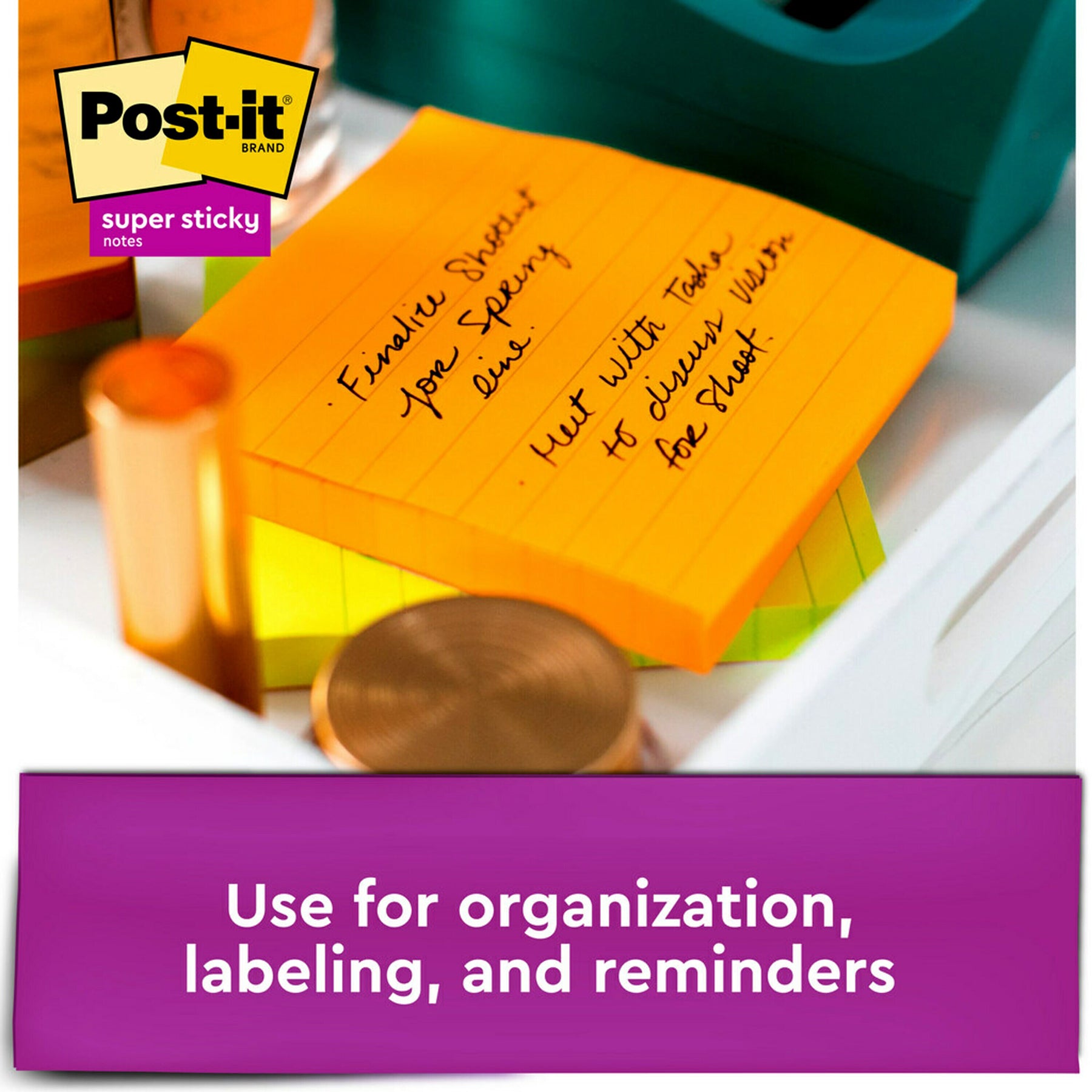 Super Sticky Notes, Energy Boost Collection, 4" x 4" Lined, 90 Sheets/Pad, 6 Pads