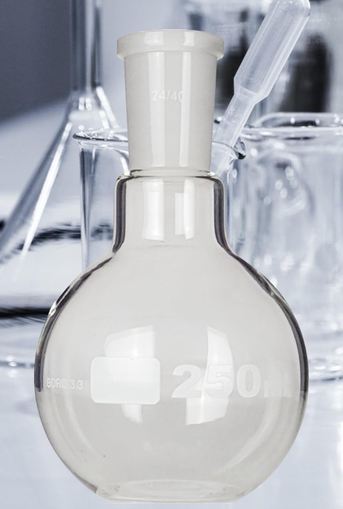 Flask, Boiling, Borosilicate Glass, Flat-Bottom, 250ml,  24/40 Ground Glass Joint, Pack of 12