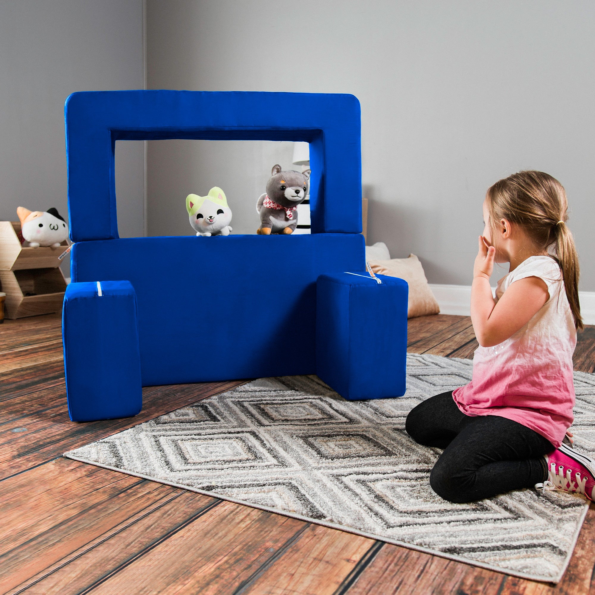 Jaxx Zipline Kids Modular Loveseat & Ottomans/Fold Out Lounger, Blueberry