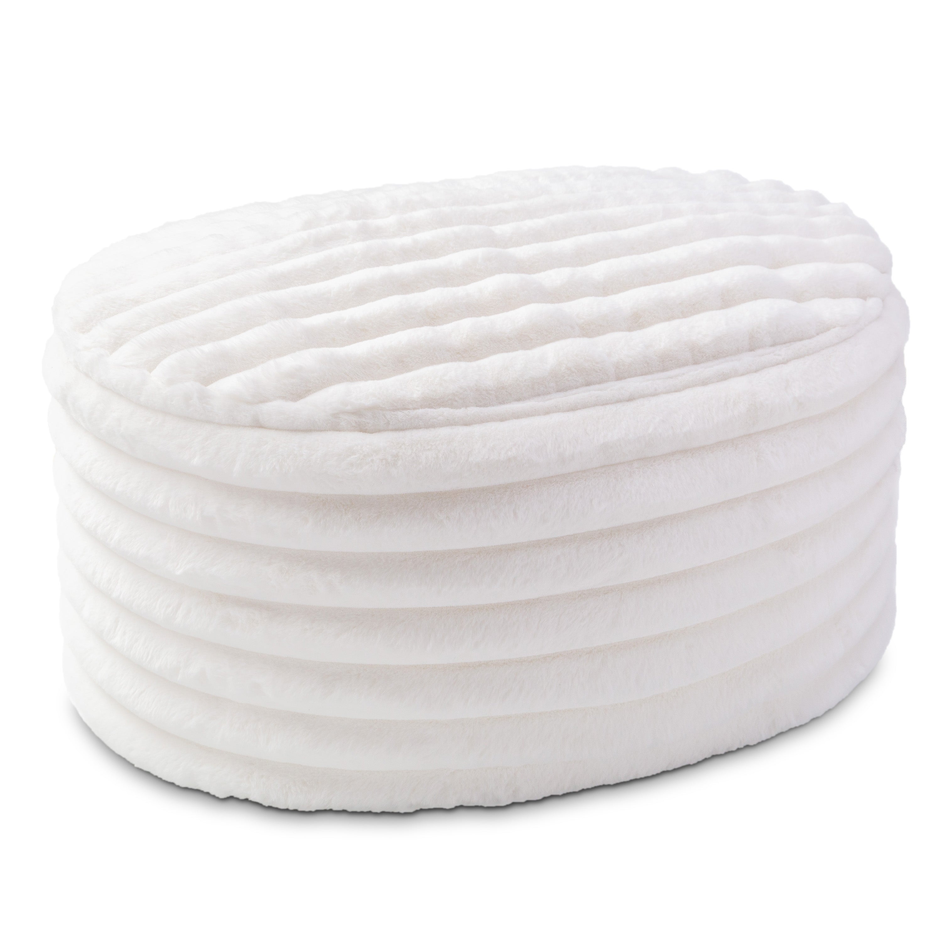 Jaxx Paran Accent Pouf - Fluffy Faux Fur Ottoman for Modern Interior Design, Large, Ivory