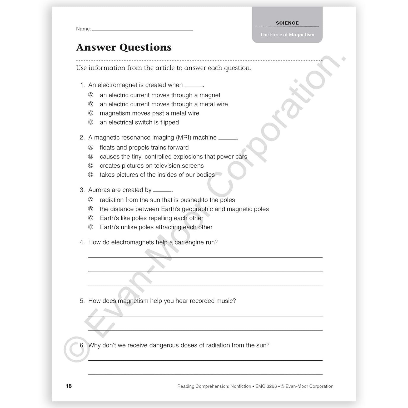 Reading Comprehension: Nonfiction, Grade 6