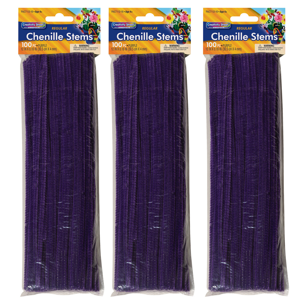 (3 PK) REG STEMS PURPLE 12IN 100CT