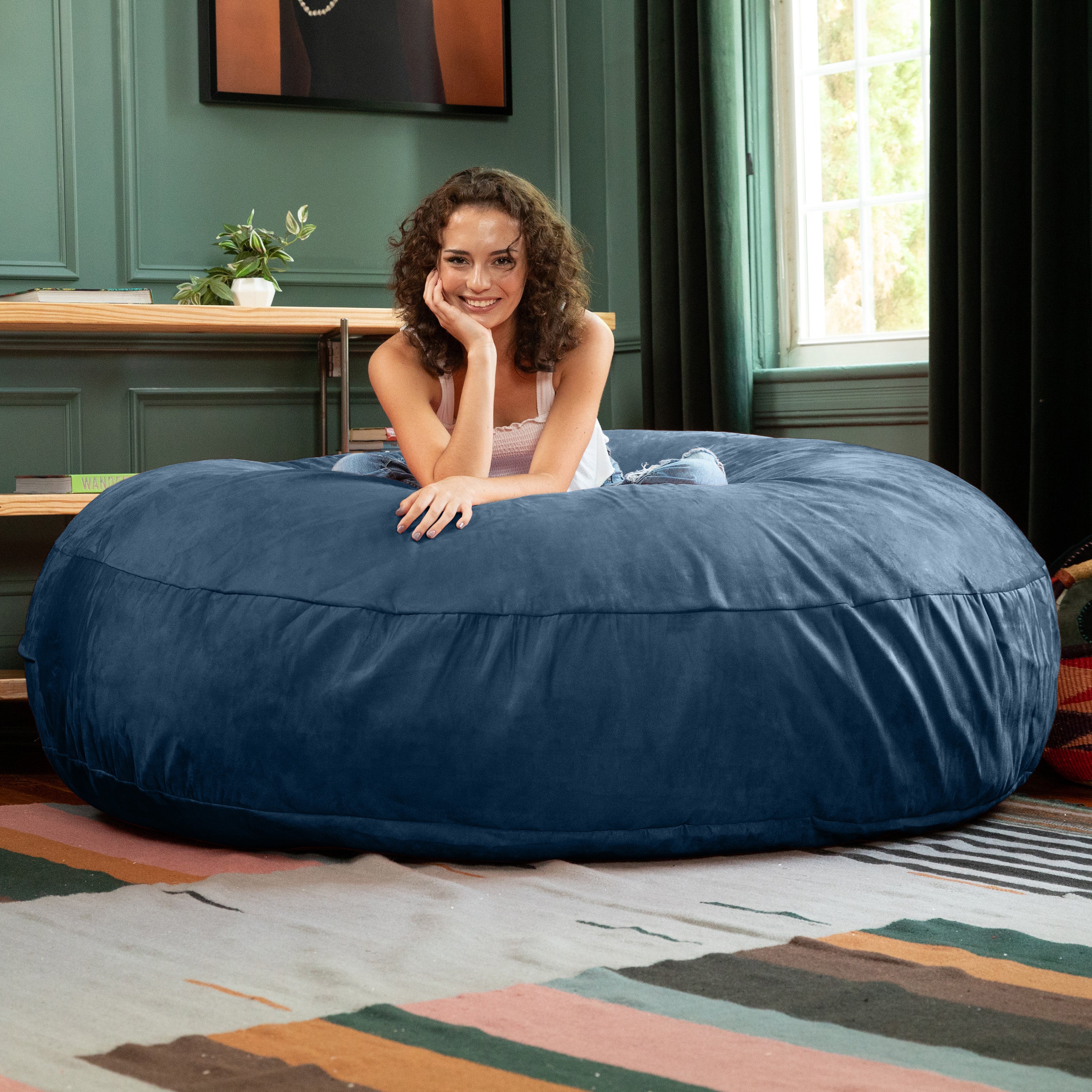 Jaxx 6 Foot Cocoon - 2-in-1 Convertible Bean Bag Bed & Large Bean Bag Chair for Adults,  Navy