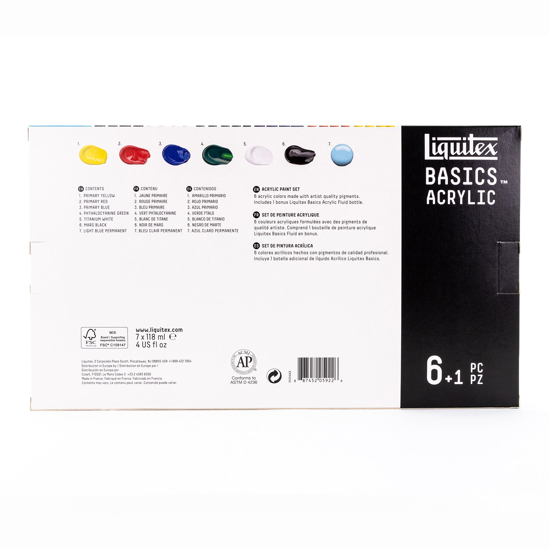 LQ BASICS Acrylic Color 6 x 118ml Tube Set + 1 x 118ml BAF Bottle
