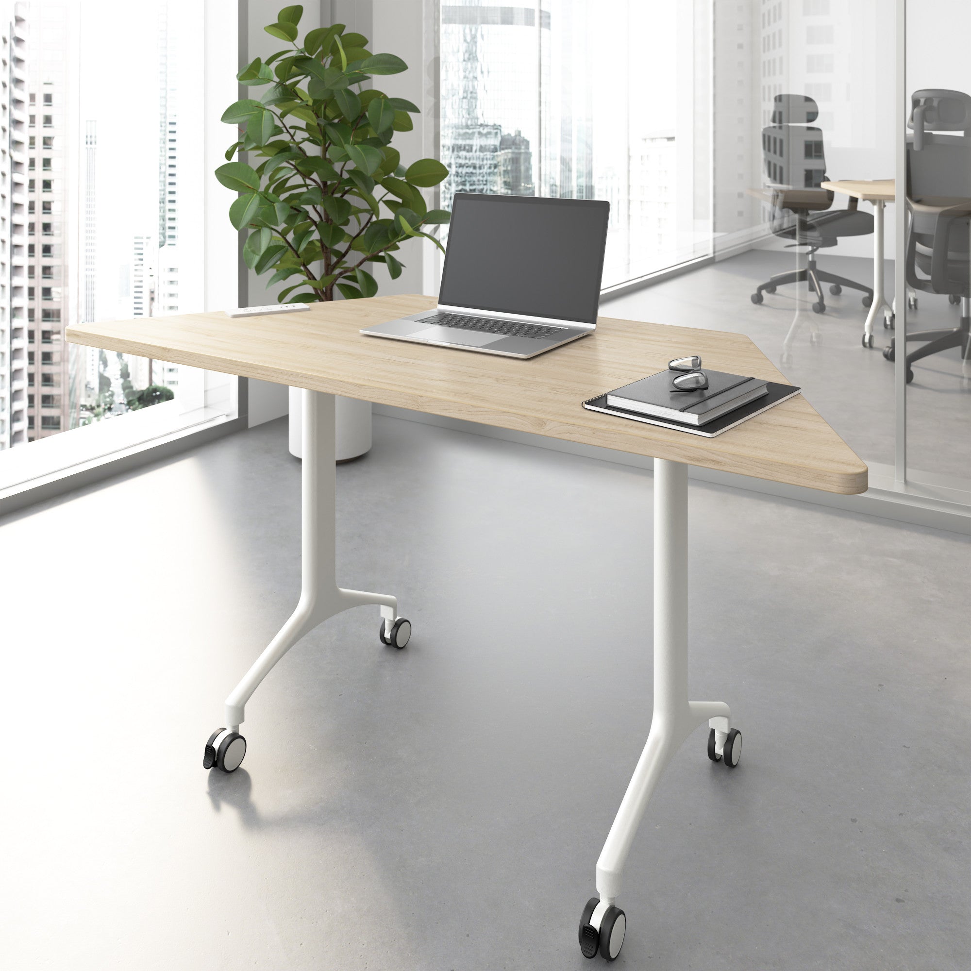 Bush Business Furniture Synergy 60-inch Trapezoid Modular Office Conference Table in Natural Elm - 57.81" Width x 25.44" Depth x 29.62" Height