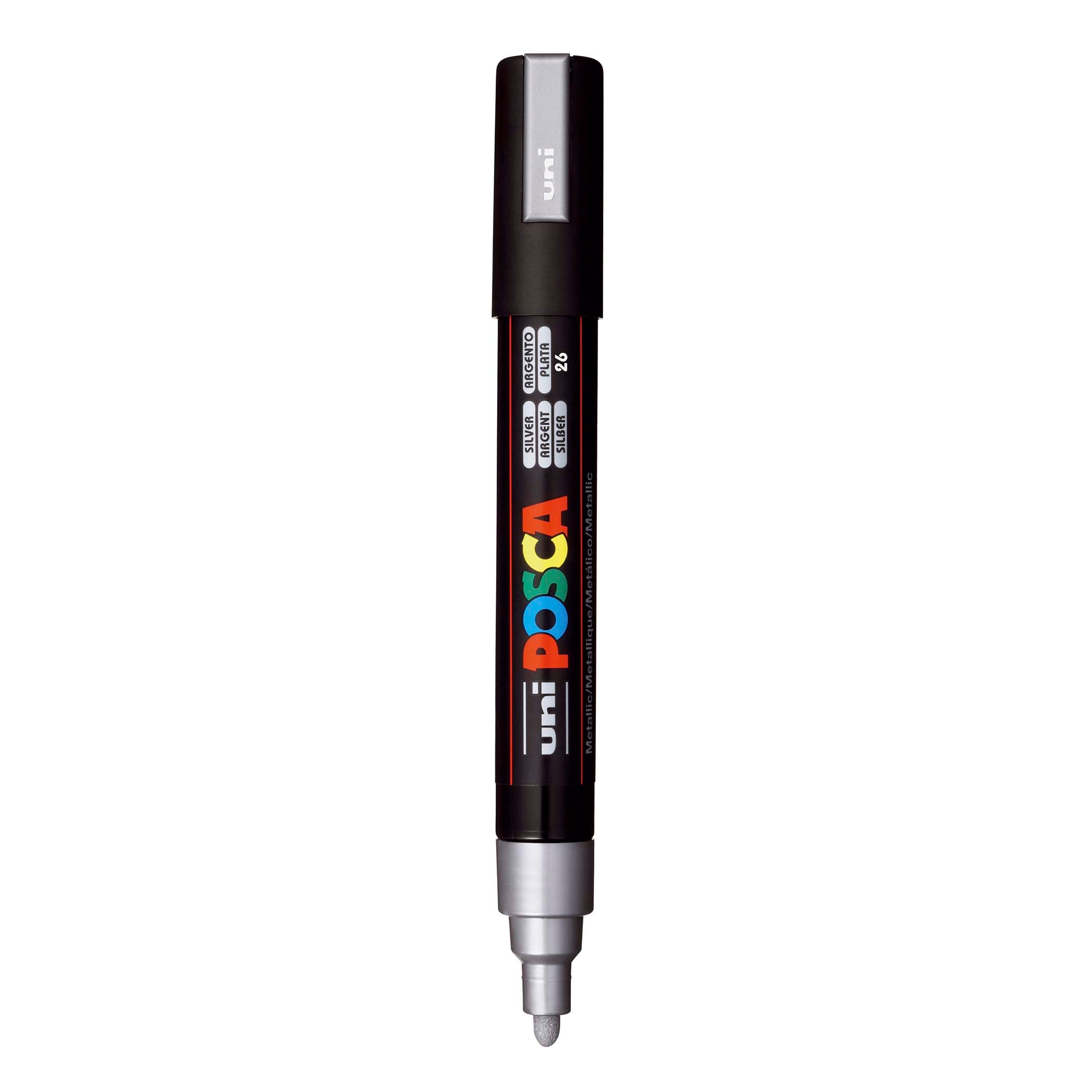 uni® POSCA PC-5M Water-Based Paint Markers, Reversible Medium Tip (1.8-2.5mm), Silver