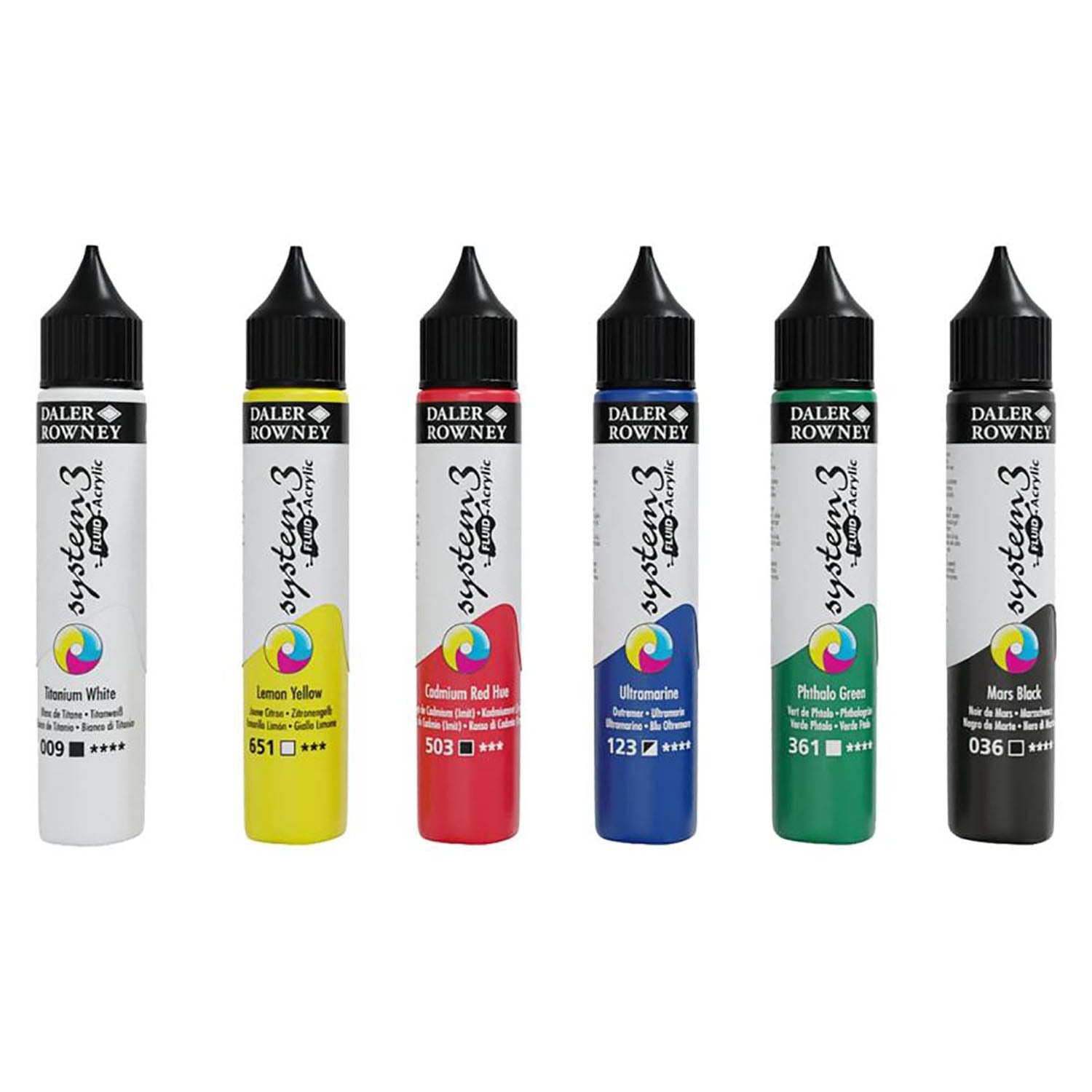 System3 Fluid Acrylic Paint Set, Assorted Colors, 29.5ml, 6 Pieces
