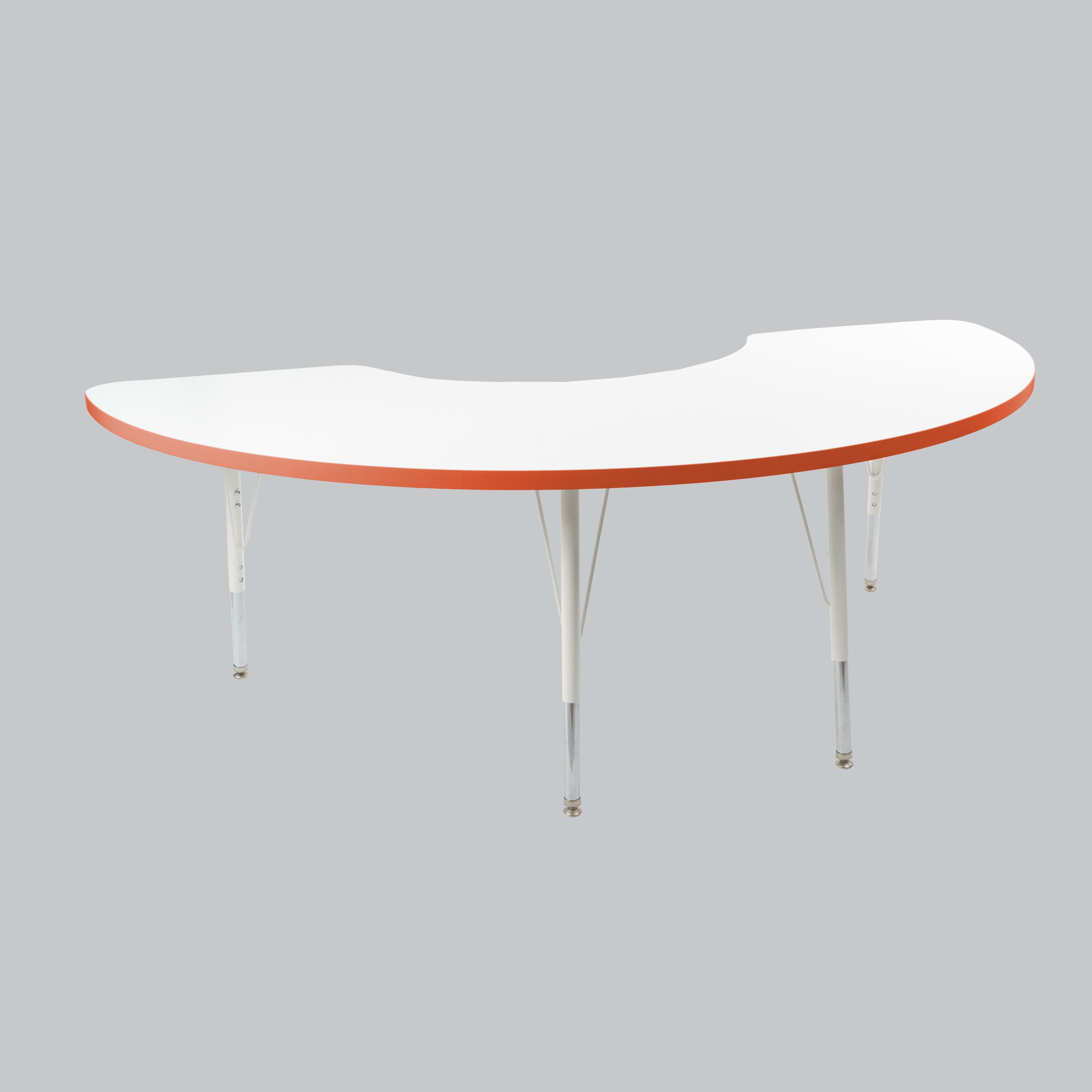 36" x 72" Half Moon Thermofused Activity Table with Adjustable Standard Swivel Glide Legs - White/Tangerine/White