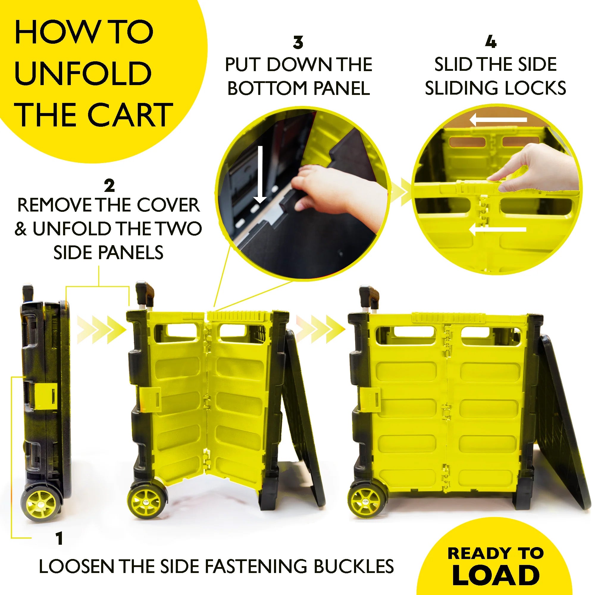 Folding Cart on Wheels w/Lid Cover, 16" x 18" x 15", Yellow