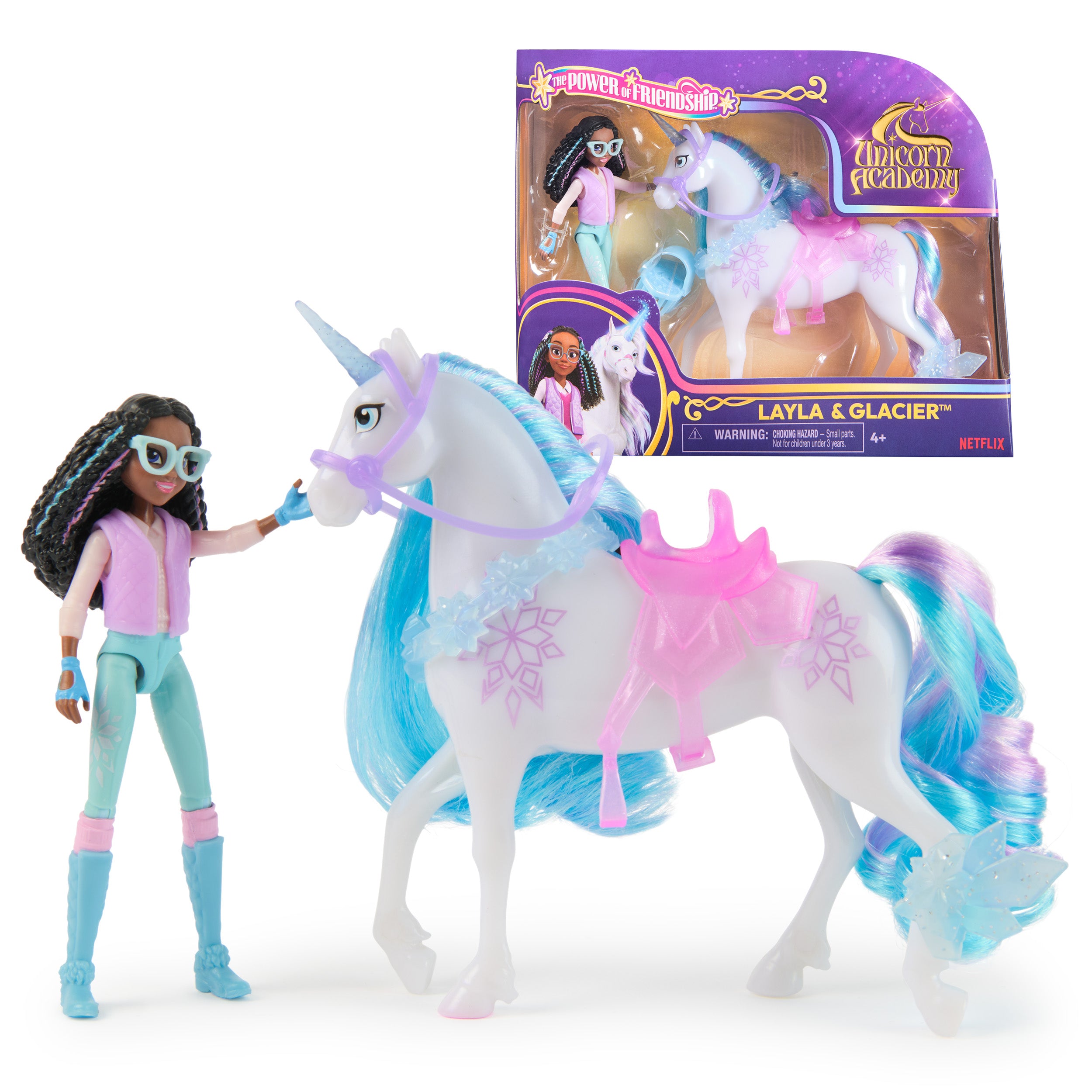 Unicorn Academy, Layla & Glacier Power of Friendship Set with Translucent Saddle & 2 Power Accessories, Dolls & Unicorn Toys for Girls Ages 4 and up