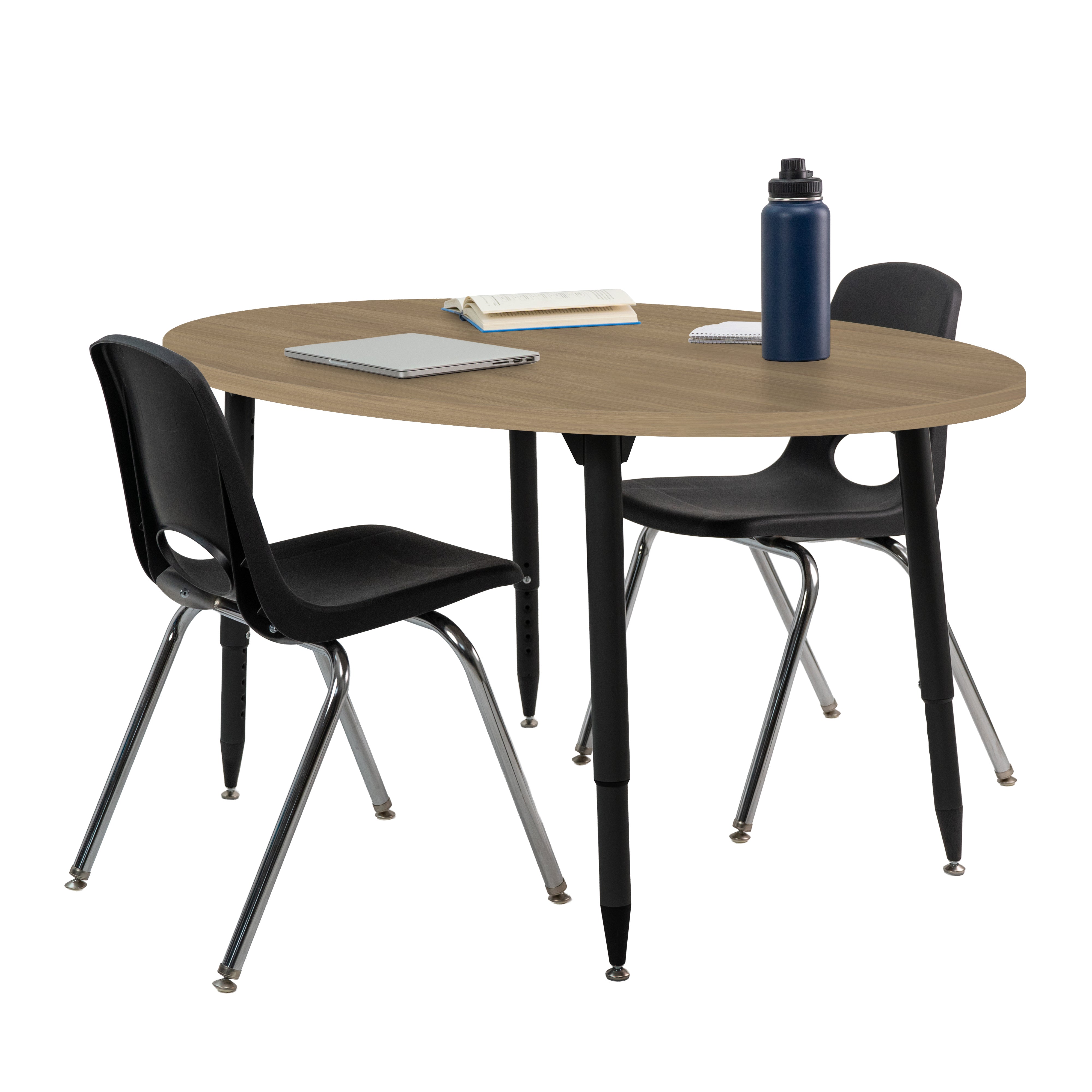 Adapte 30" x 60" Oval Woodgrain Activity Table with Adjustable Tapered Legs - Pasadena Oak/Black