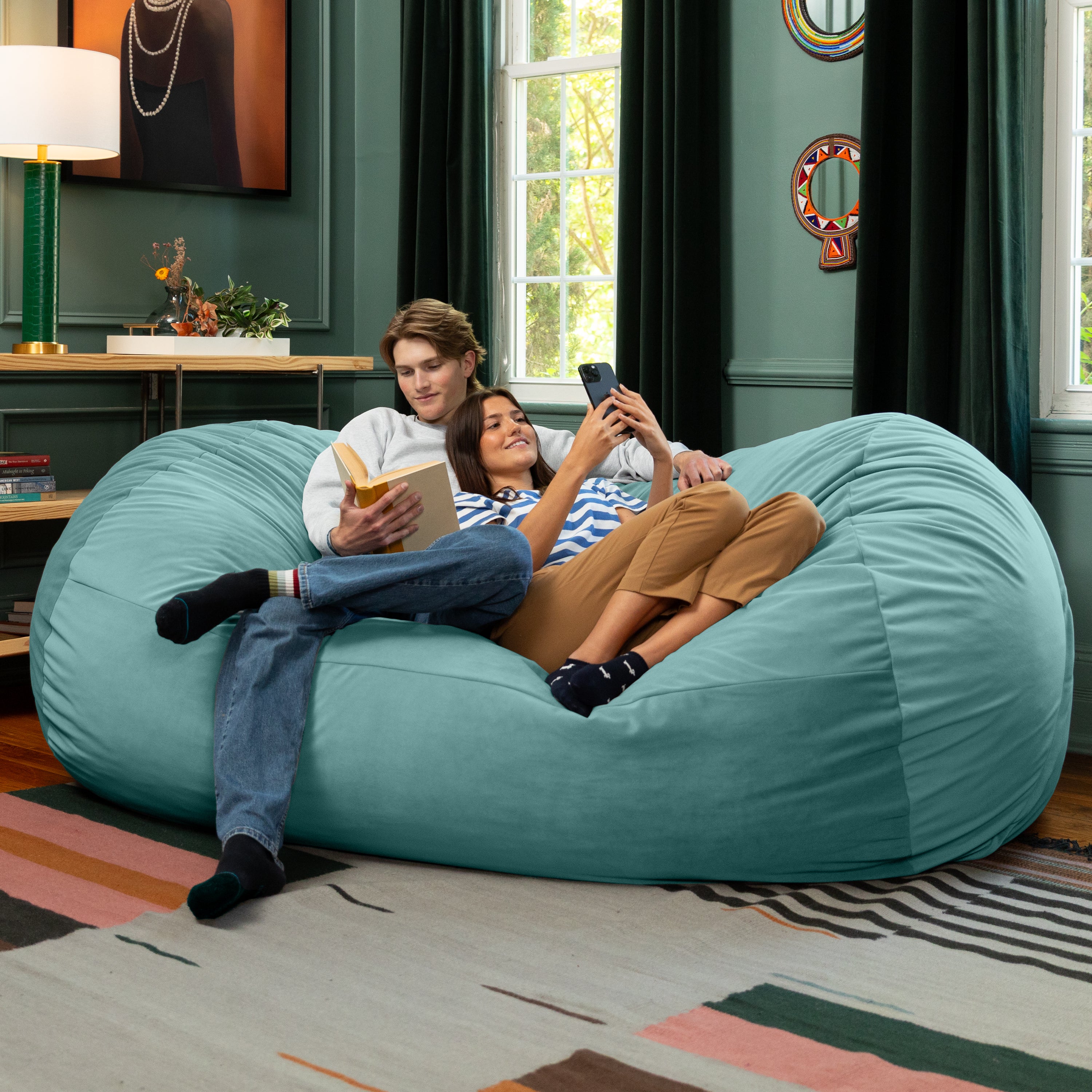 Jaxx Grand Lounger 7 Foot Bean Bag Sofa -Lush Velvet Turquoise
